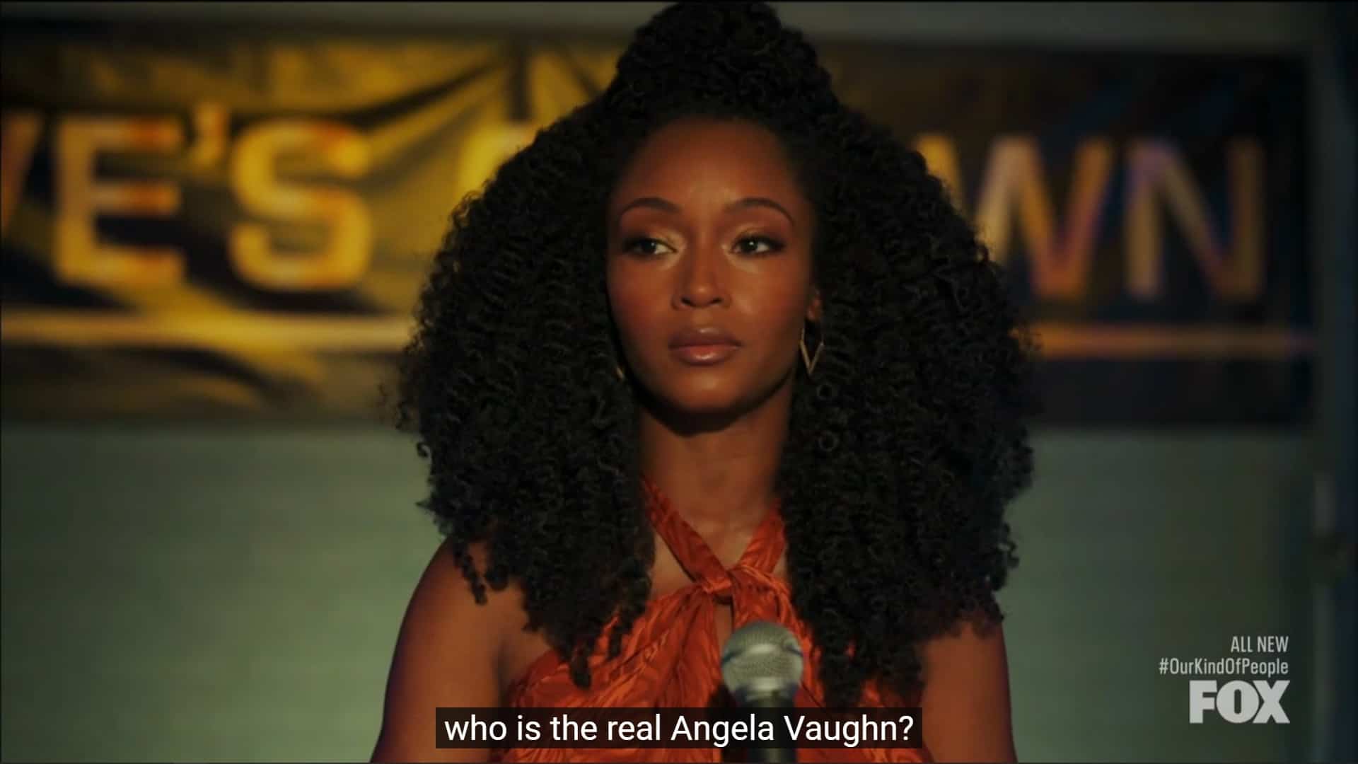 Angela asking the retorical question of who is Angela Vaugh?
