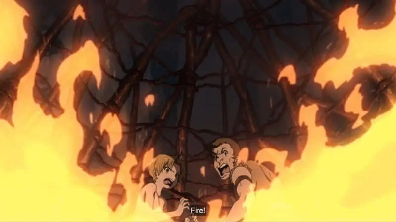 Rudy and Geese (Yoji Ueda) dealing with their prison being on fire