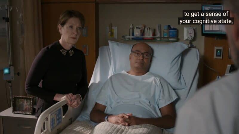 Ilana (Ann Cusack) and Sunil (Sean T. Krishnan) in a hospital room