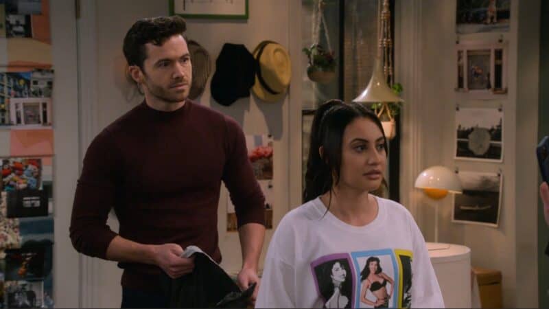 Charlie (Tom Ainsley) and Valentina (Francia Raisa) in Valentina and Sophie's apartment