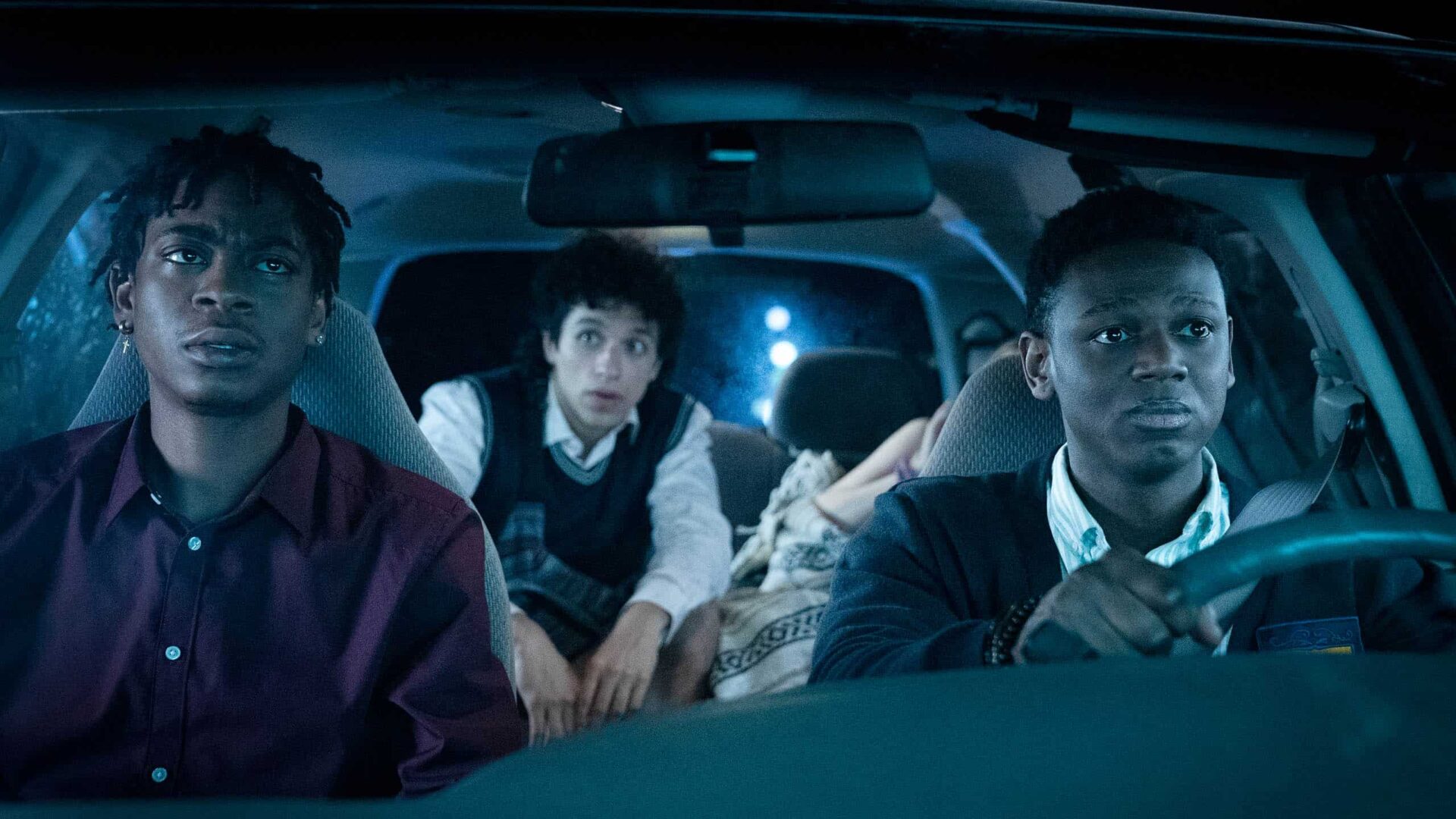 Sean (RJ Cyler), Carlos (Sebastian Chacon), Emma (Maddie Nichols), and Kunel (Donald Elise Watkins) in Sean's van