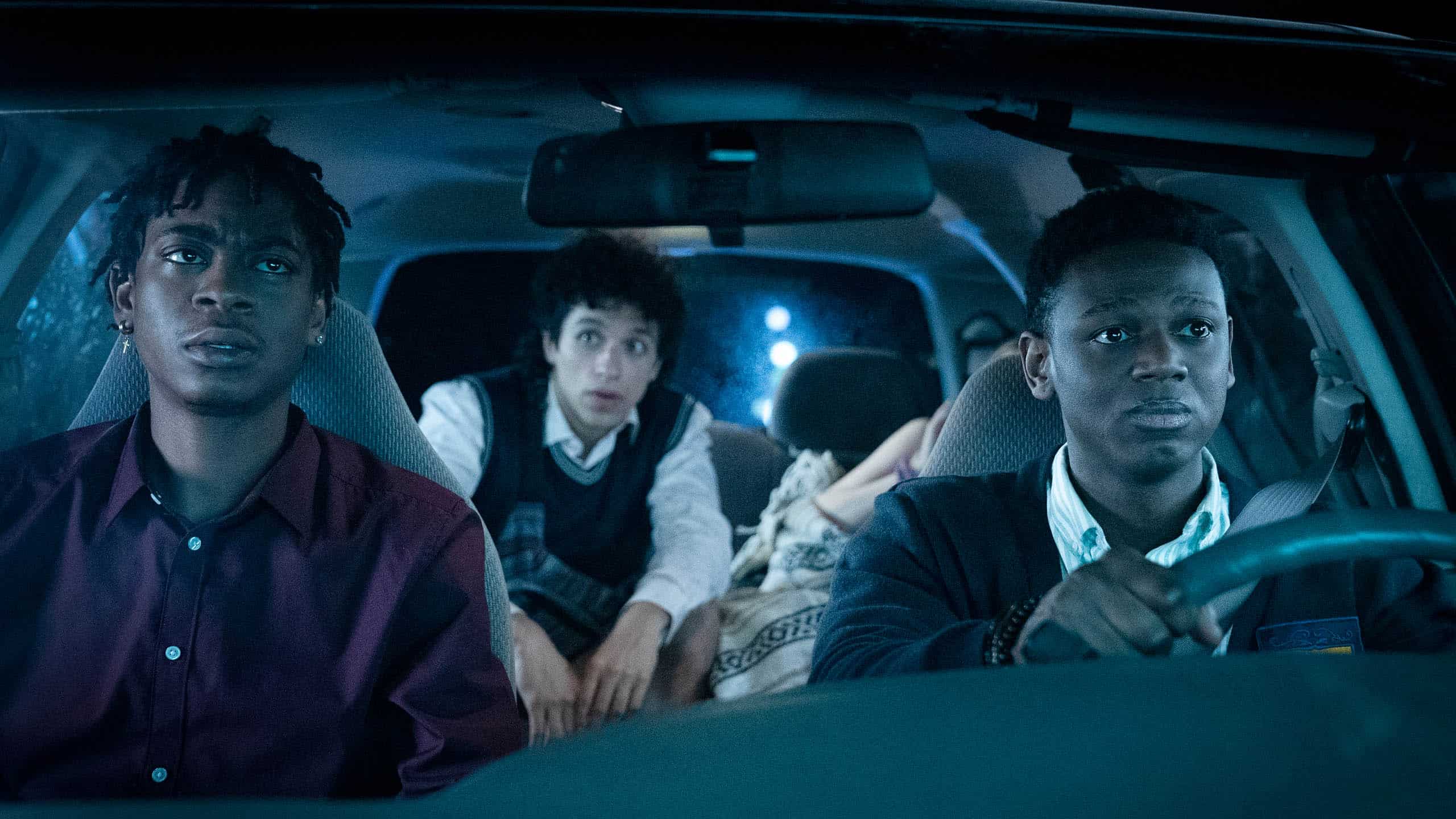 Sean (RJ Cyler), Carlos (Sebastian Chacon), Emma (Maddie Nichols), and Kunel (Donald Elise Watkins) in Sean's van