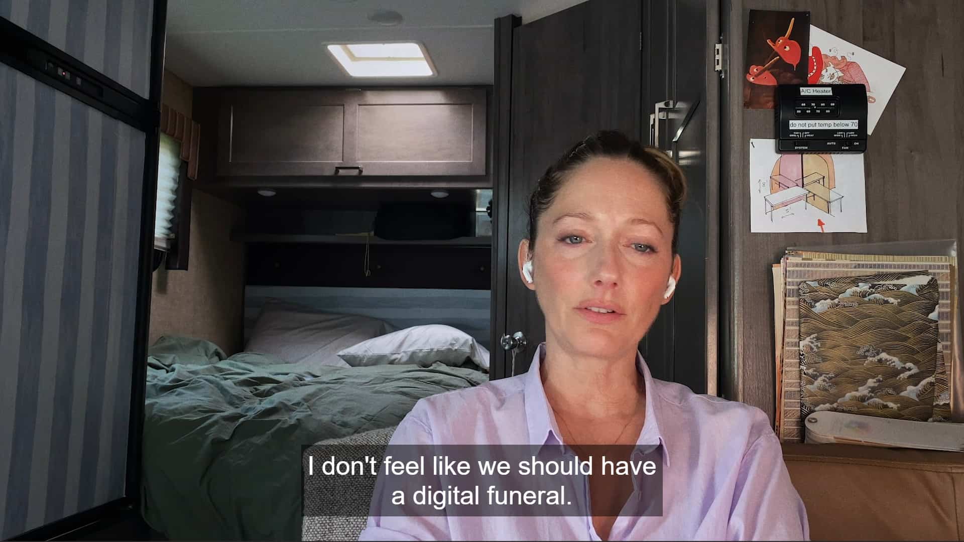 Dorsey (Judy Greer) talking about how Mabel's funeral should be