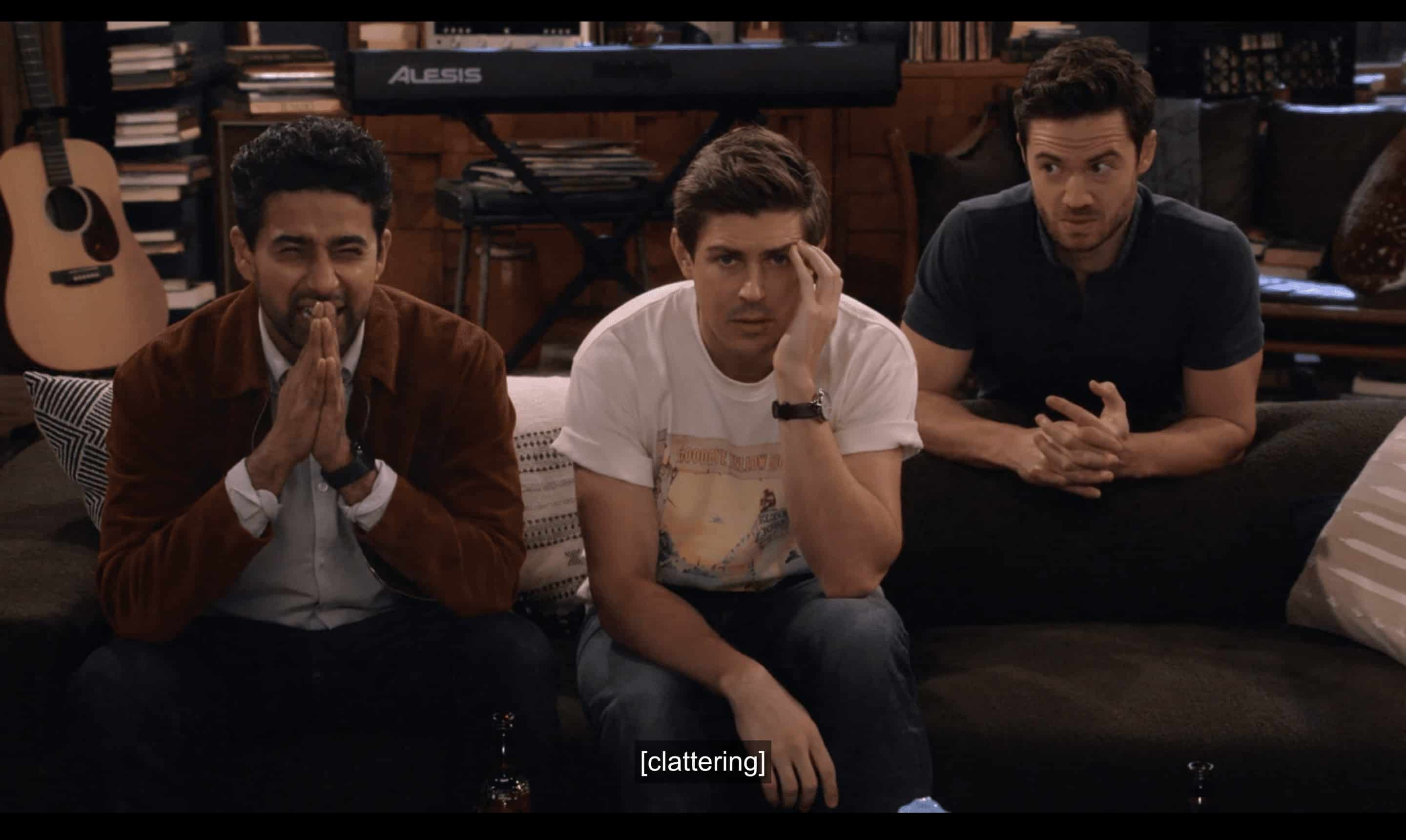 Sid (Suraj Sharma), Jesse (Christopher Lowell), and Charlie (Tom Ainsley) on a couch together