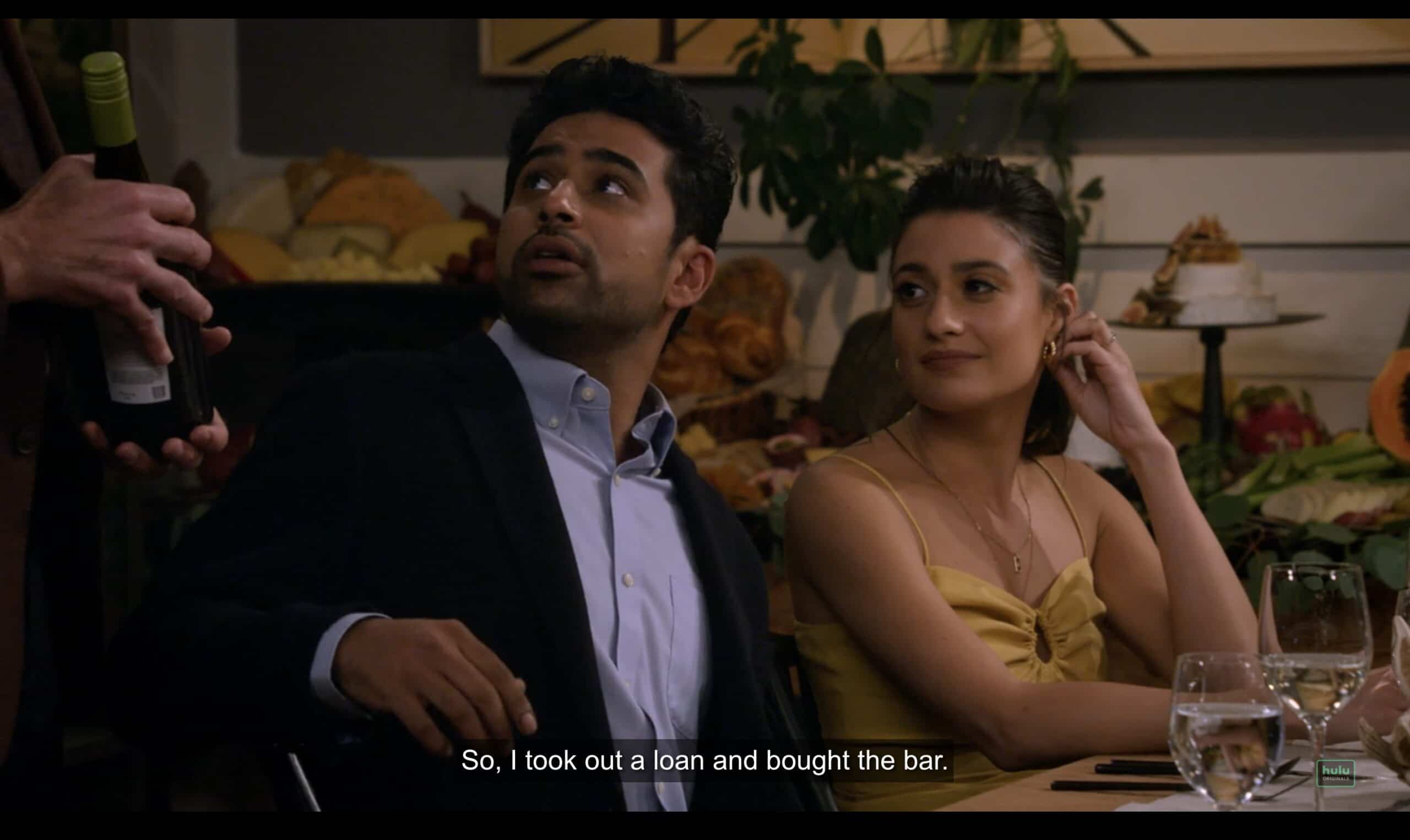 Sid (Suraj Sharma) and Hannah (Ashley Reyes) explaining how Sid got the bar