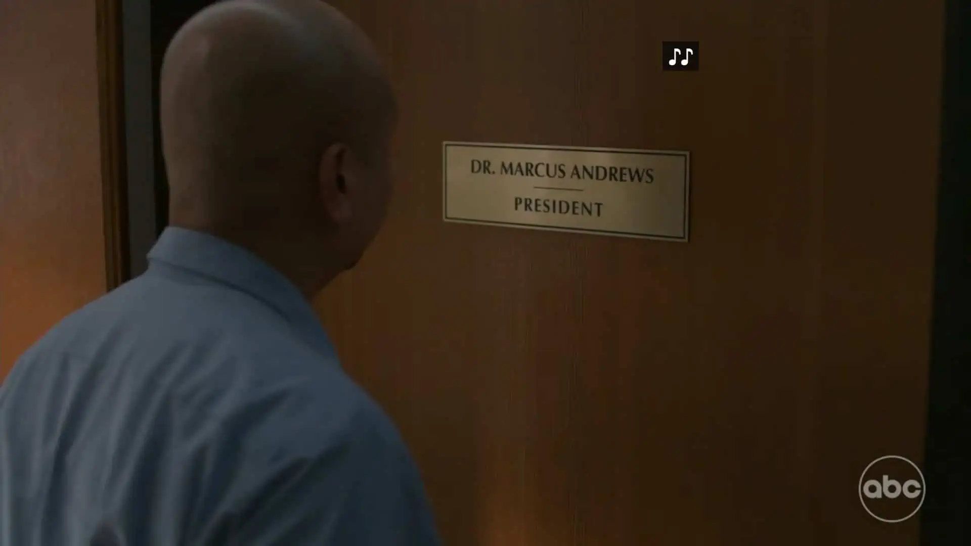 A nameplate noting Dr. Andrews as the hospital president again