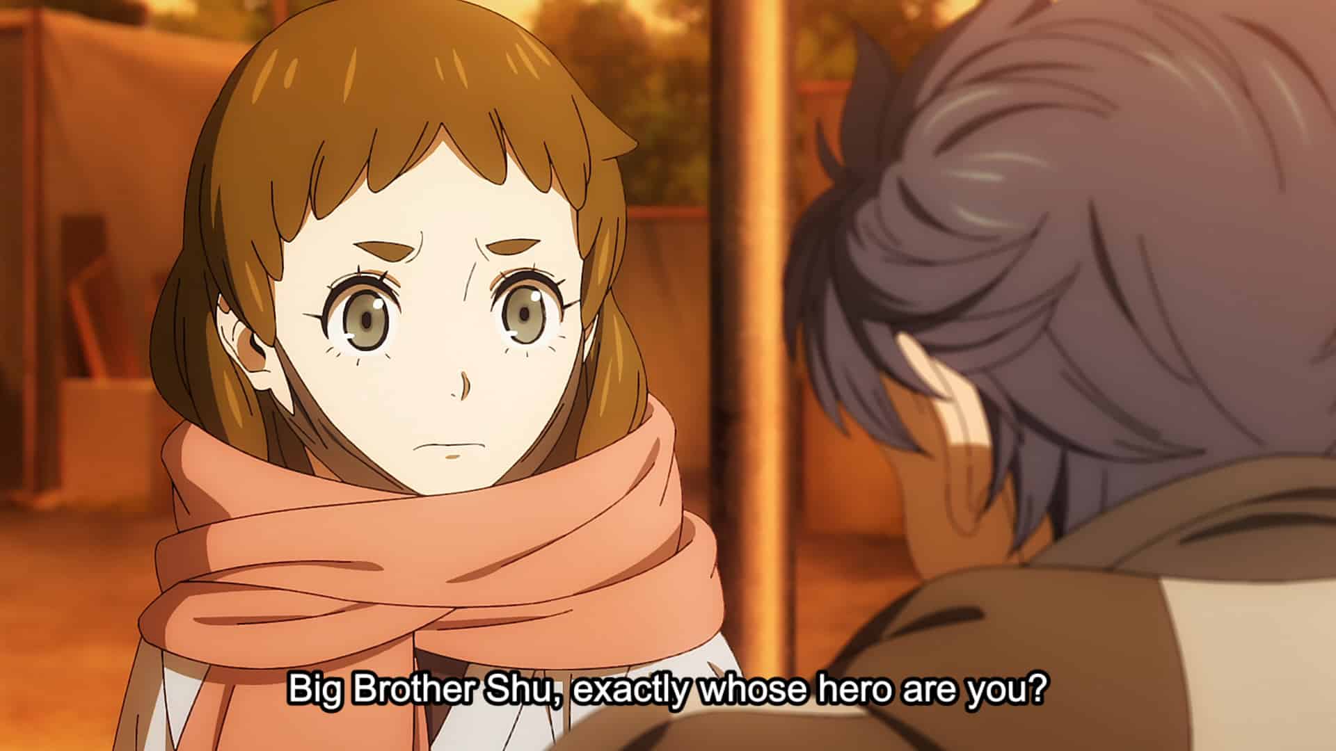 Kozue questioning who is Shuta a hero for?