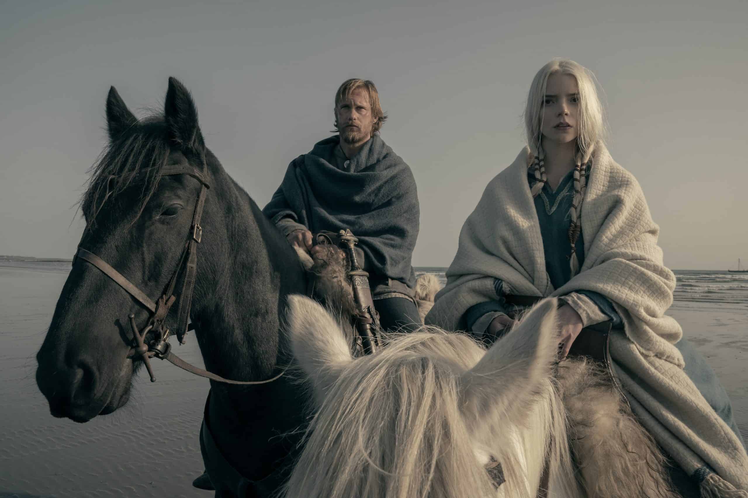 Amleth (Alexander Skarsgard) and Olga (Anya Taylor-Joy) traveling by horse