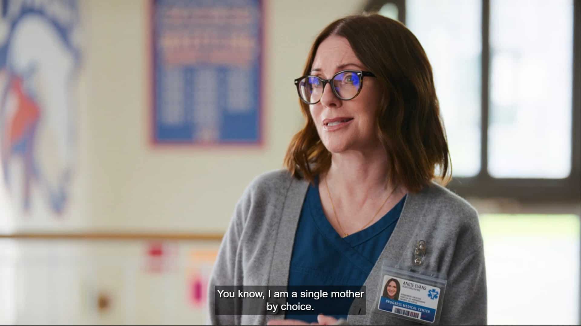 Angie (Megan Mullally) noting she chose to be a single mother