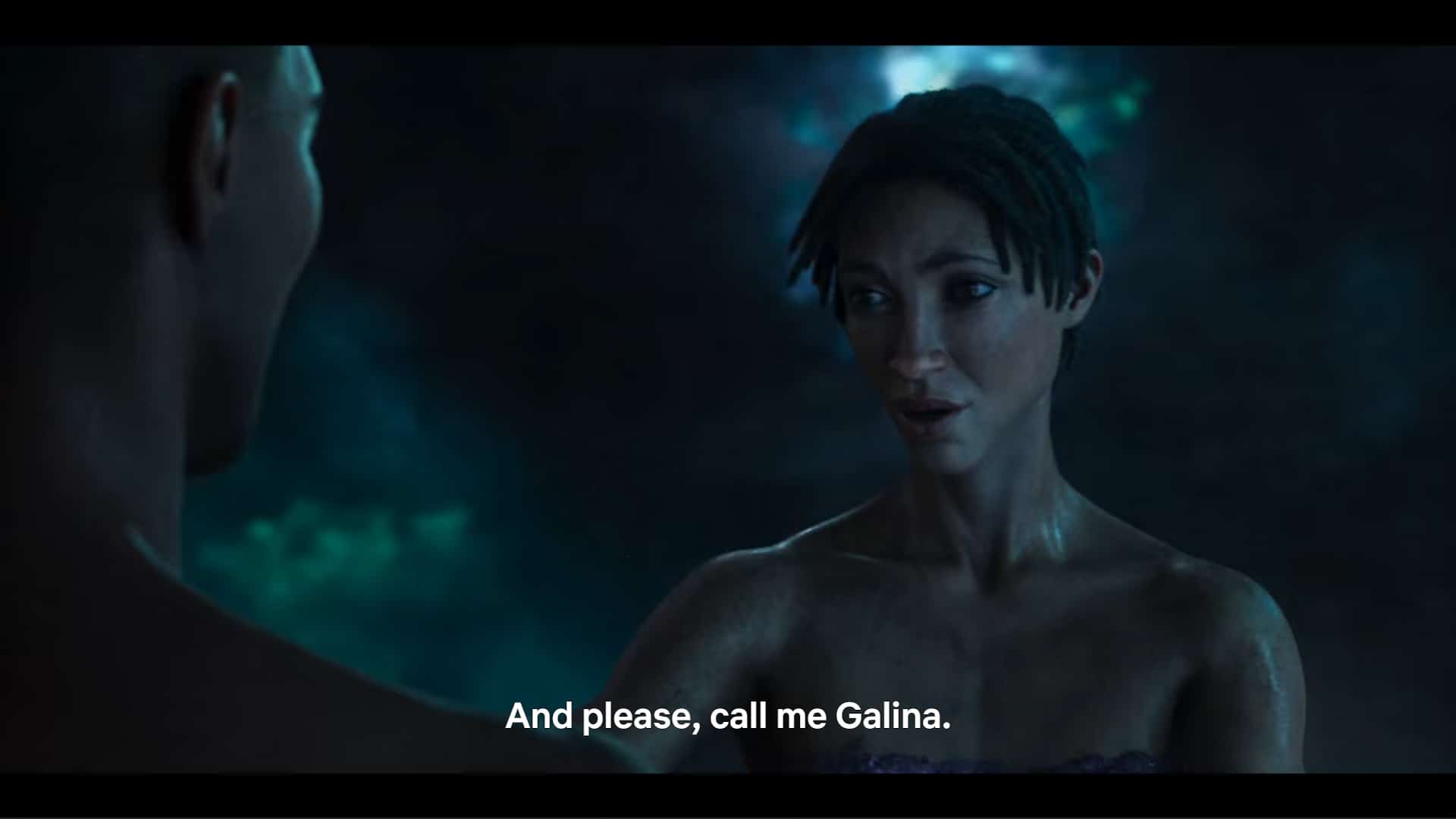 Dr. Galina Mirny (Rosario Dawson) asking Dr. Afriel to call her by her first name