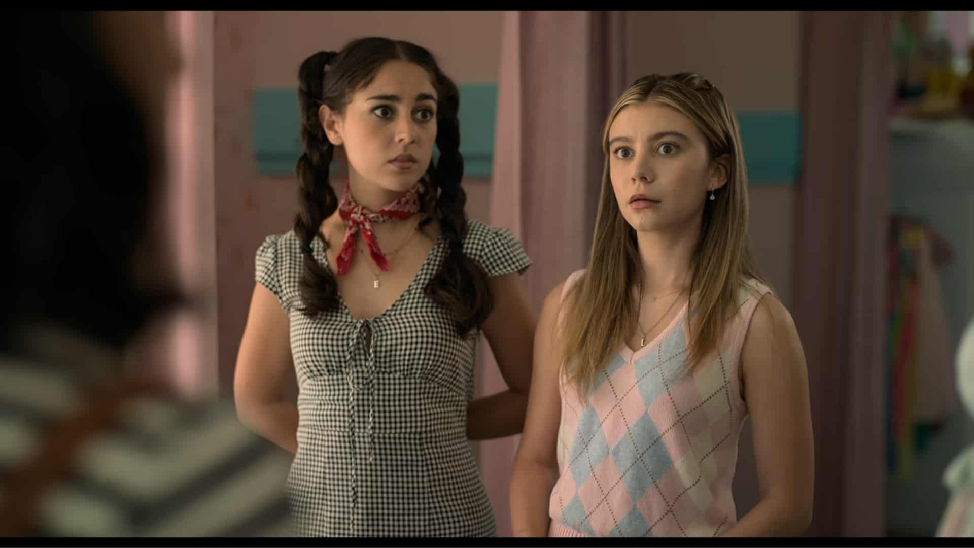 Esther (Samia Finnerty) and Leah (Genevieve Hannelius) realizing Auden made out with Maggie's ex