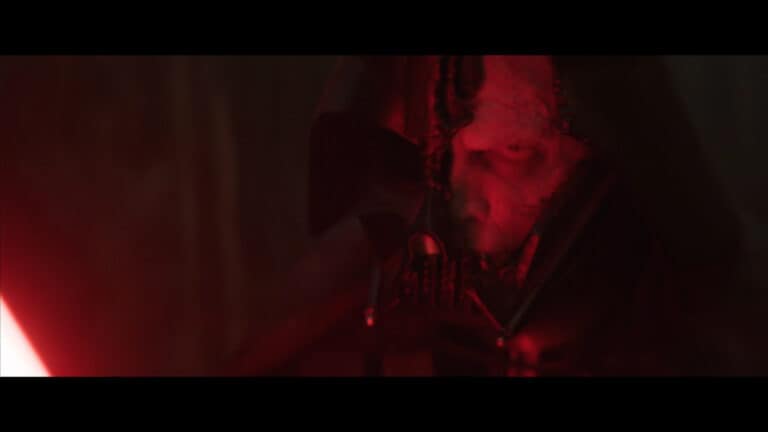 Darth Vader with part of his mask broken off