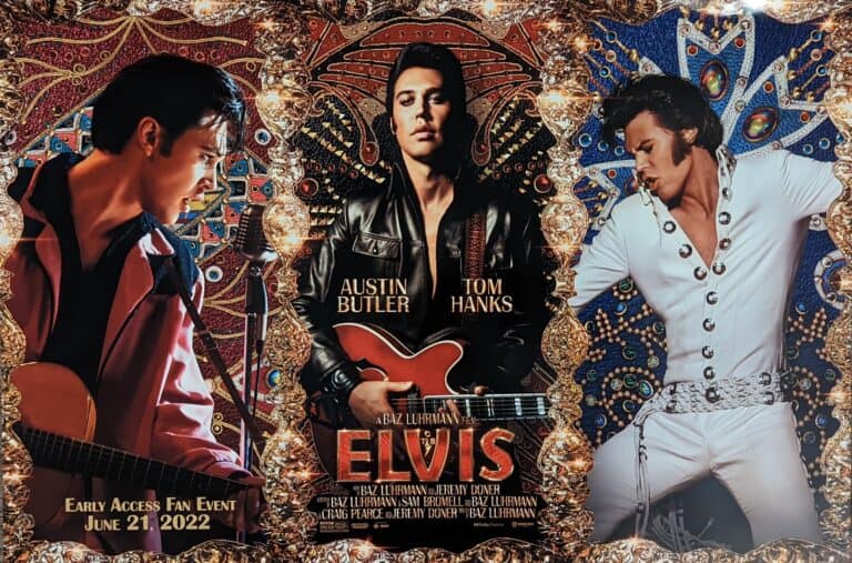 Promotional Poster for AMC Early Access Fan Event Featuring Austin Butler as Elvis At Three Major Points of Elvis' Life