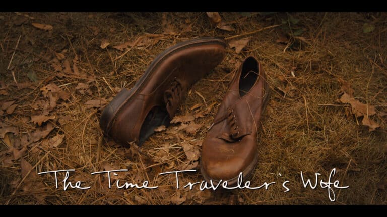 An image of Henry's shoes that were left behind, while he took the rest of the clothing Clare left for him