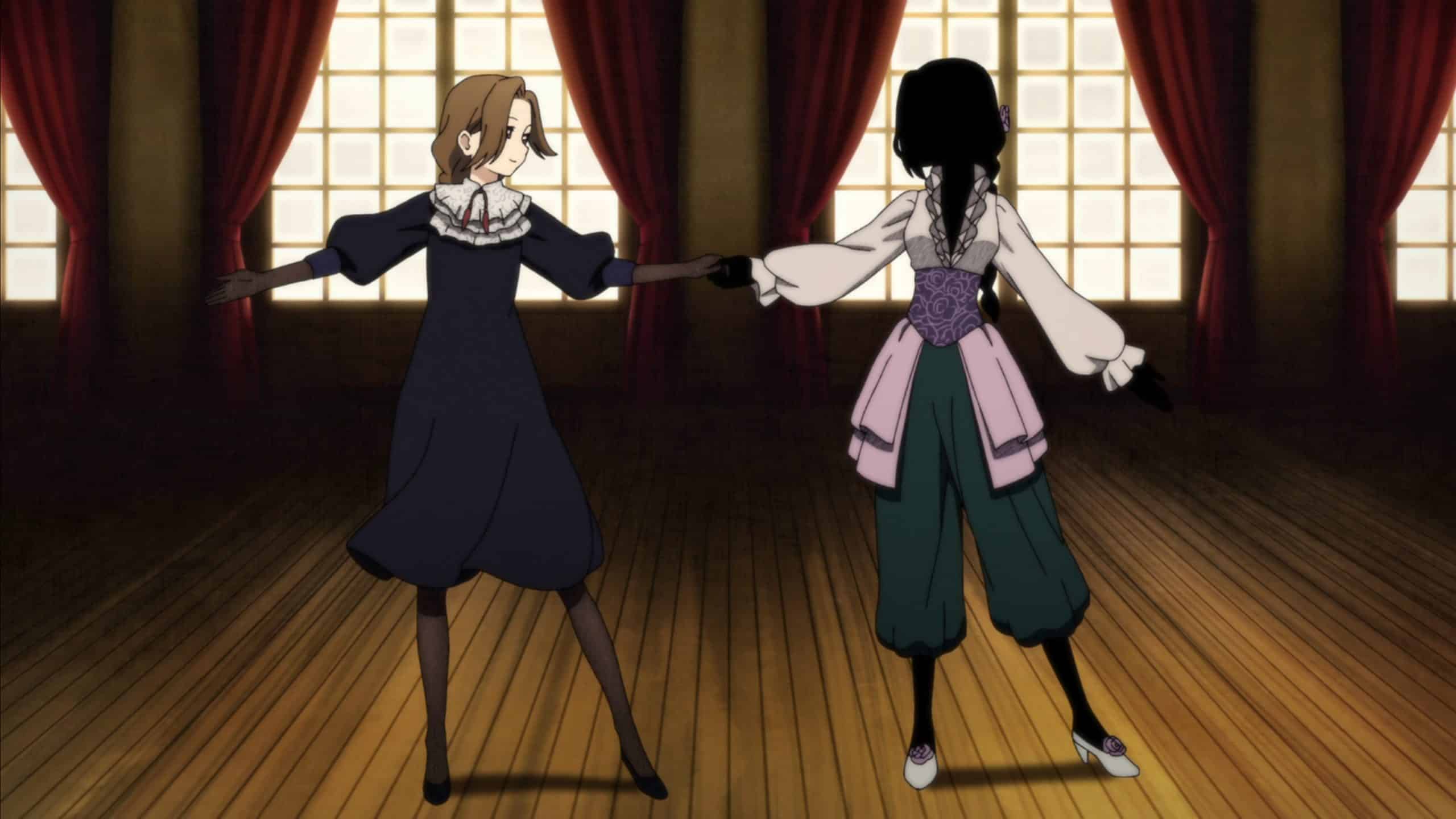 Rosemary and Maryrose (Nakahara Mai) dancing in front of the recent coming of age class