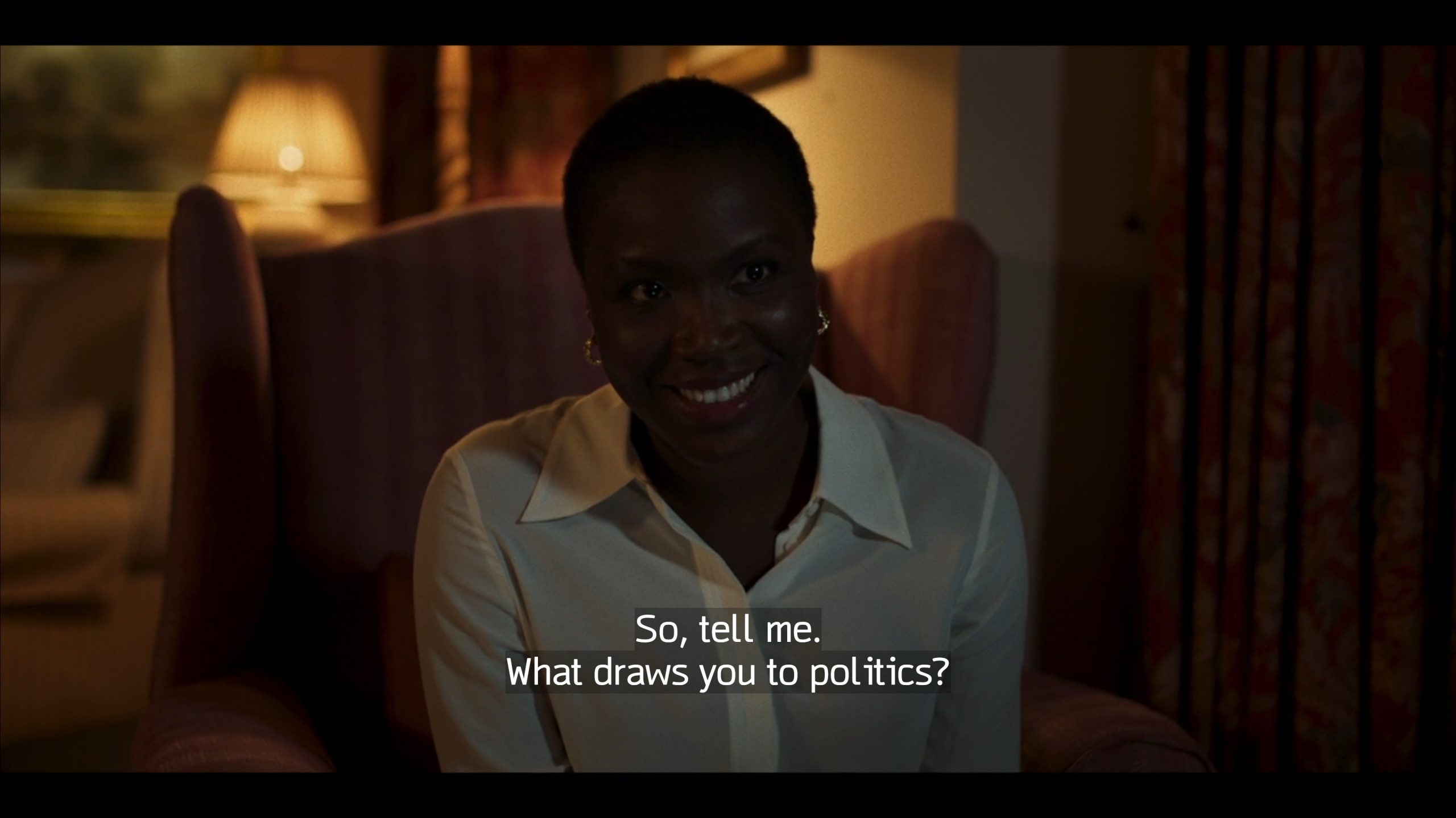 Aurore (Faith Alabi) asking what makes Gus interested in politics