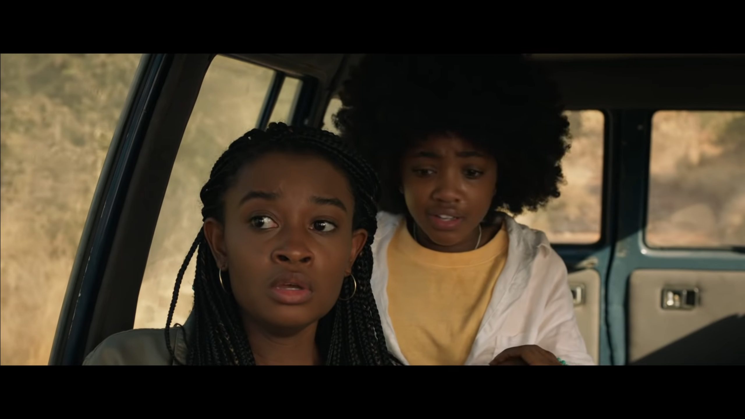 Meredith (Iyana Halley) and Norah (Leah Jeffries) worried while in Martin's vehicle