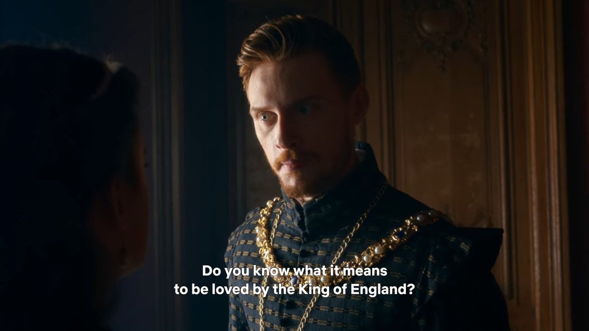 Henry VIII (Max Parker) questioning Anne's rejection