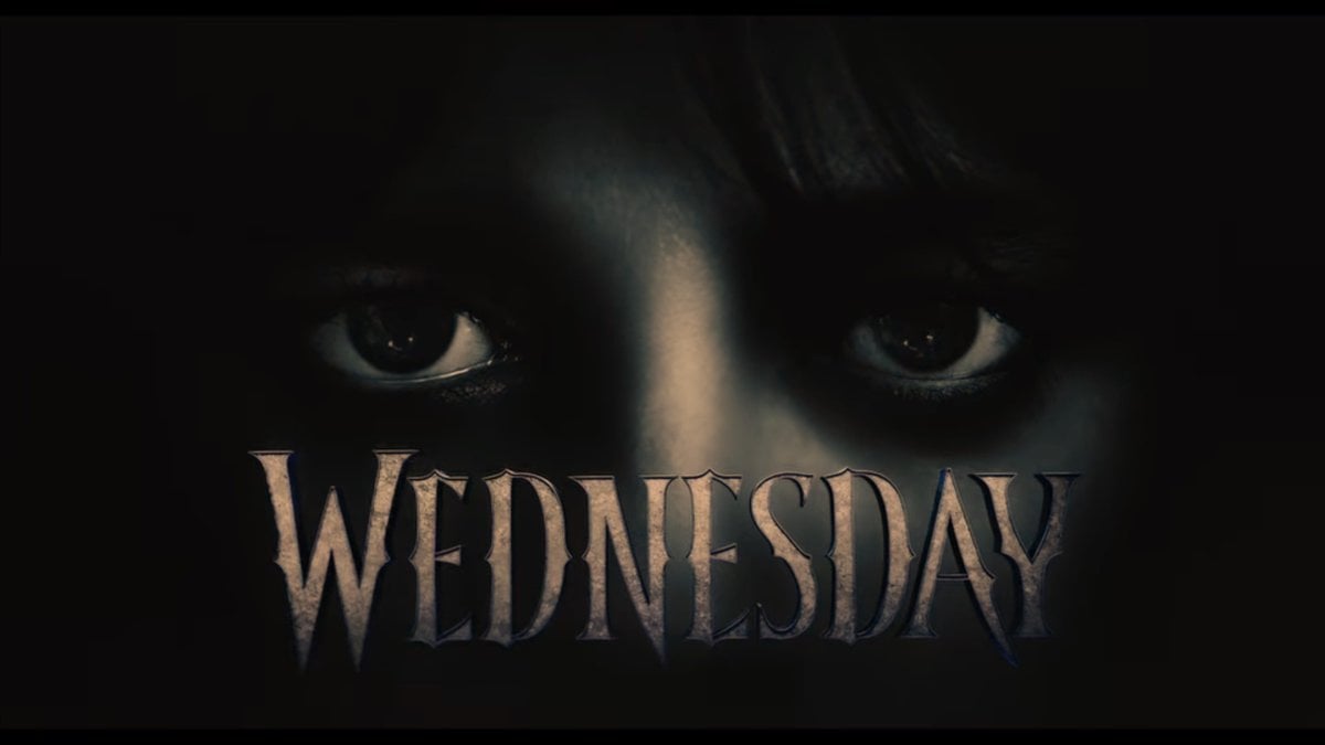 Title Card for Wednesday, featuring Wednesdays's face