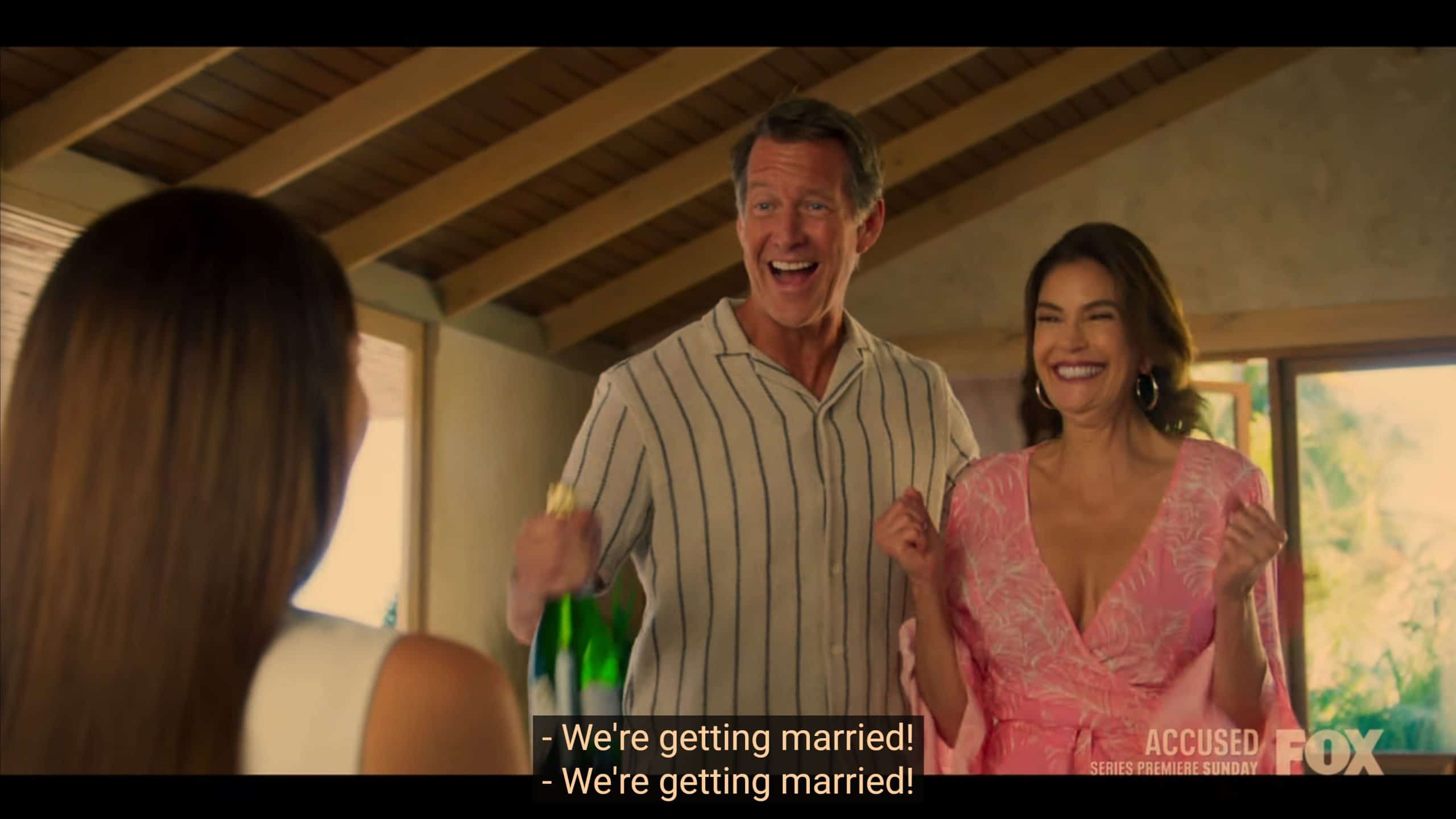 Dutch (James Denton) and Dolly (Teri Hatcher) Paymer announcing they are getting married