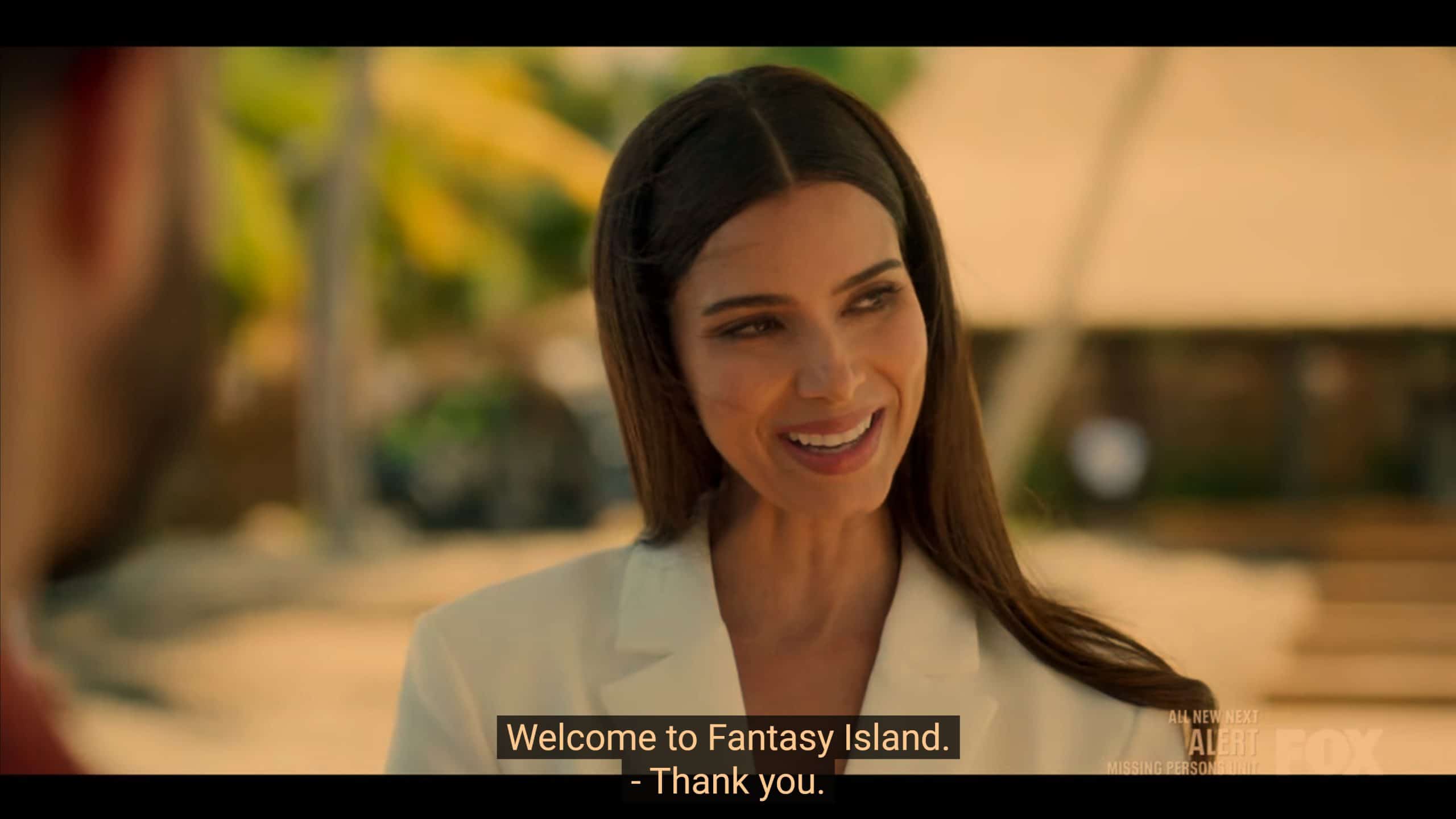 Elena welcoming the guys to Fantasy Island