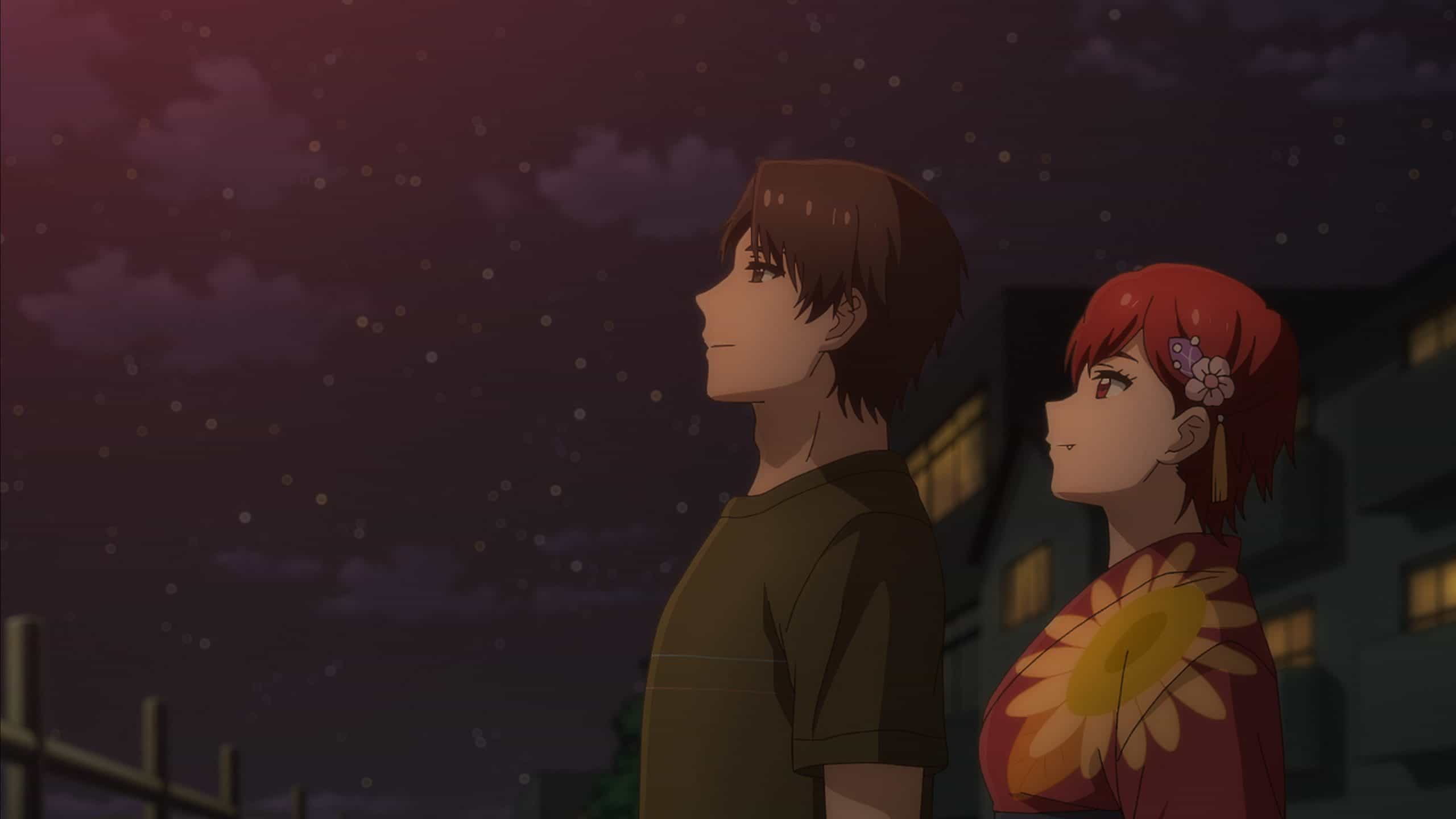 Kaito Ishikawa as Jun and Rie Takahashi as Tomo watching fire works