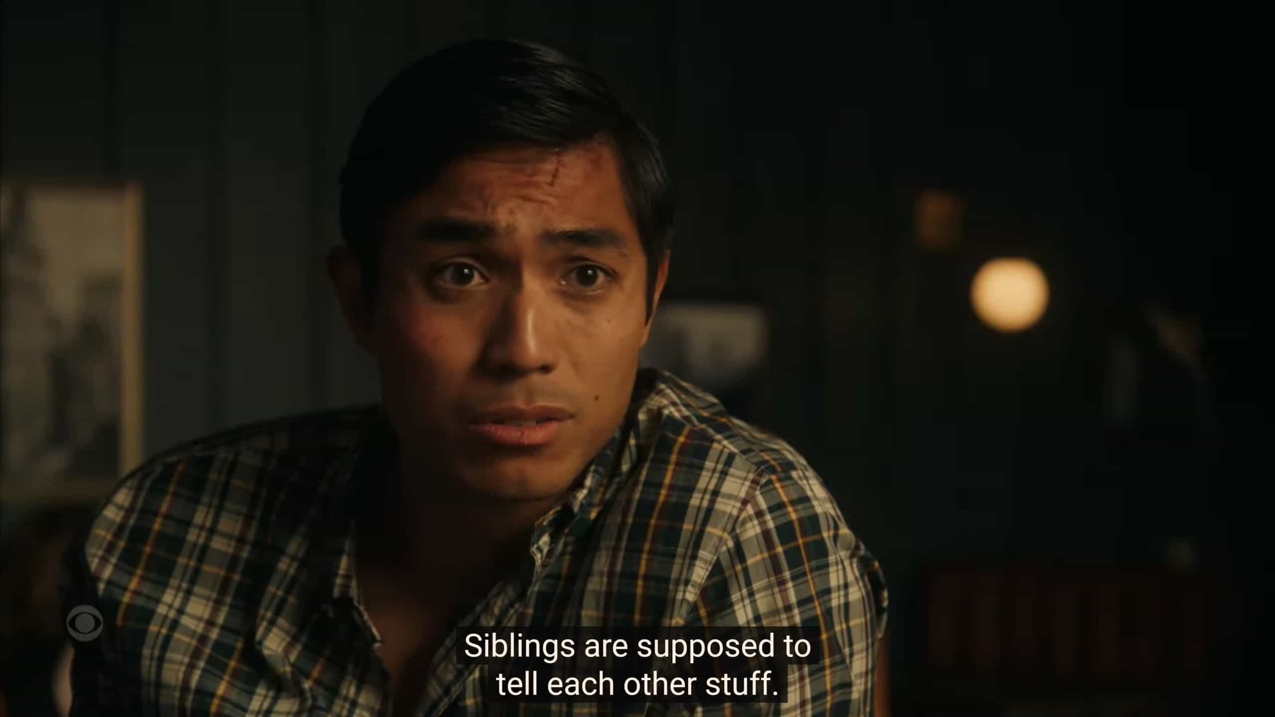 Travis Salter as Edison Bayani talking about how siblings shouldn't hide stuff from one another