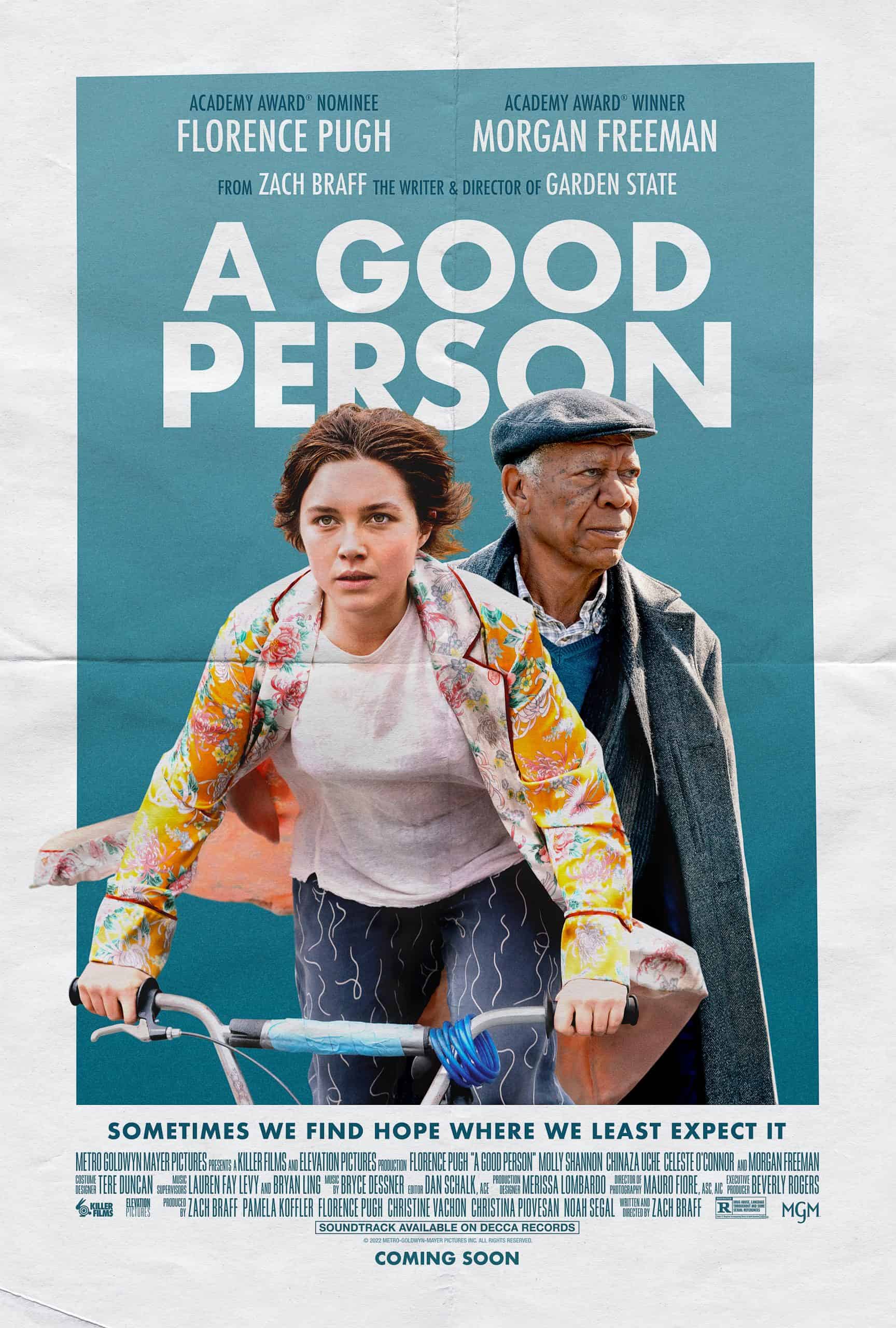 Movie Poster Featuring Allison (Florence Pugh) and Daniel (Morgan Freeman) for A Good Person