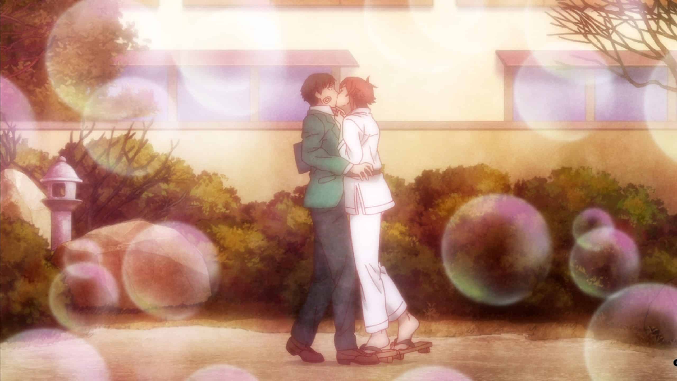 Tomo (Rie Takashashi) and Jun (Kaito Ishikawa) kissing