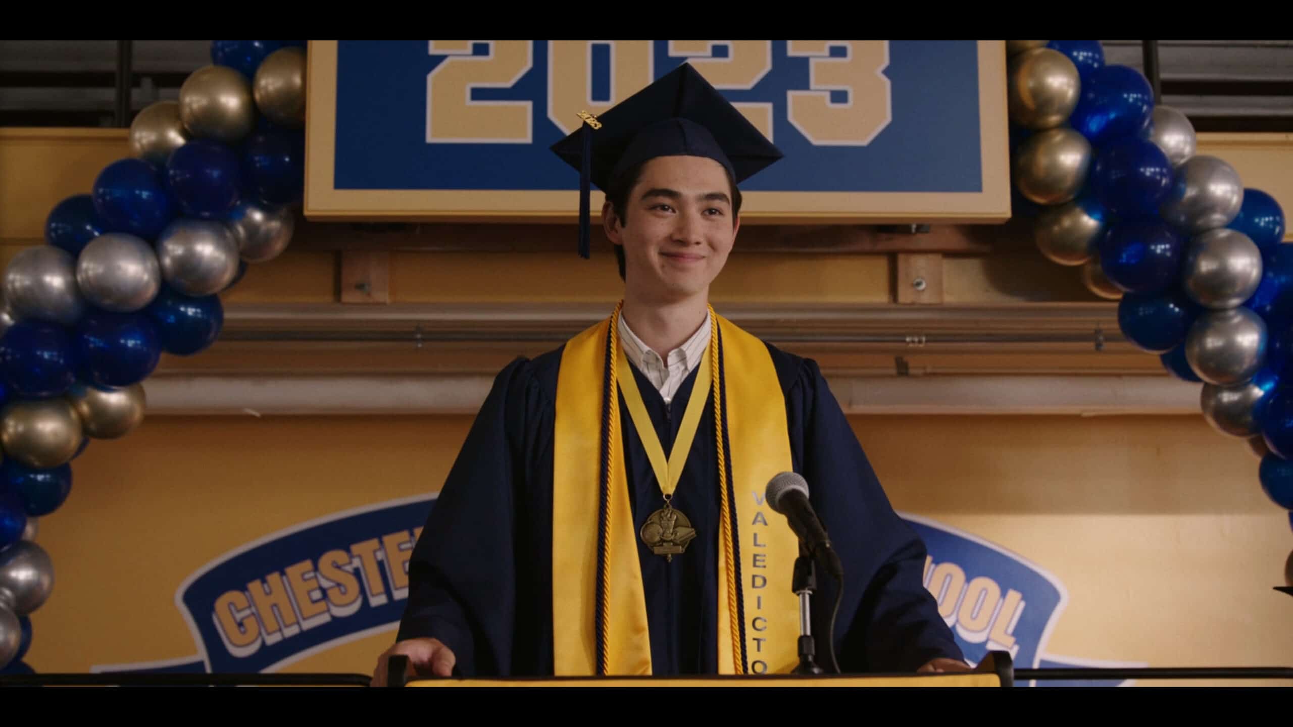 Steven (Sean Kaufman) giving a valedictorian speech