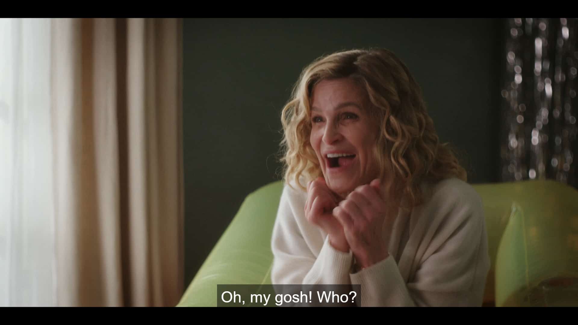 Julia (Kyra Sedgwick) excited about Skye's first kiss