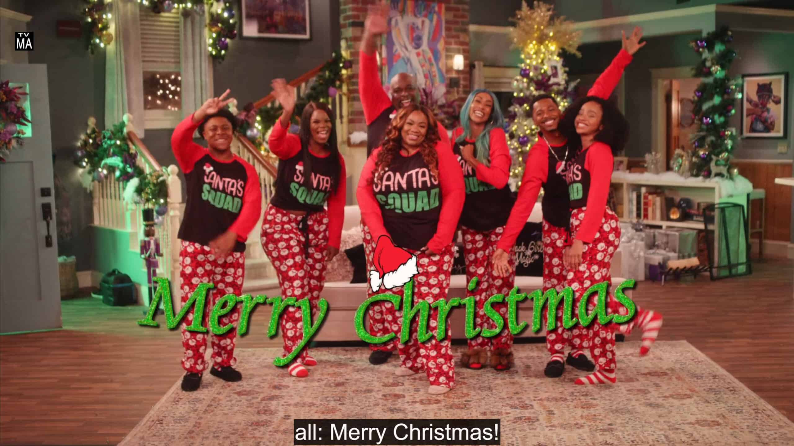Junebug, Ashley, Terry, Ms. Pat, Denise, Brandon and Janelle - , The Ms. Pat Show Season 3 Episode 10 “Father Christmas” Directed by Debbie Allen 2023 BET Plus