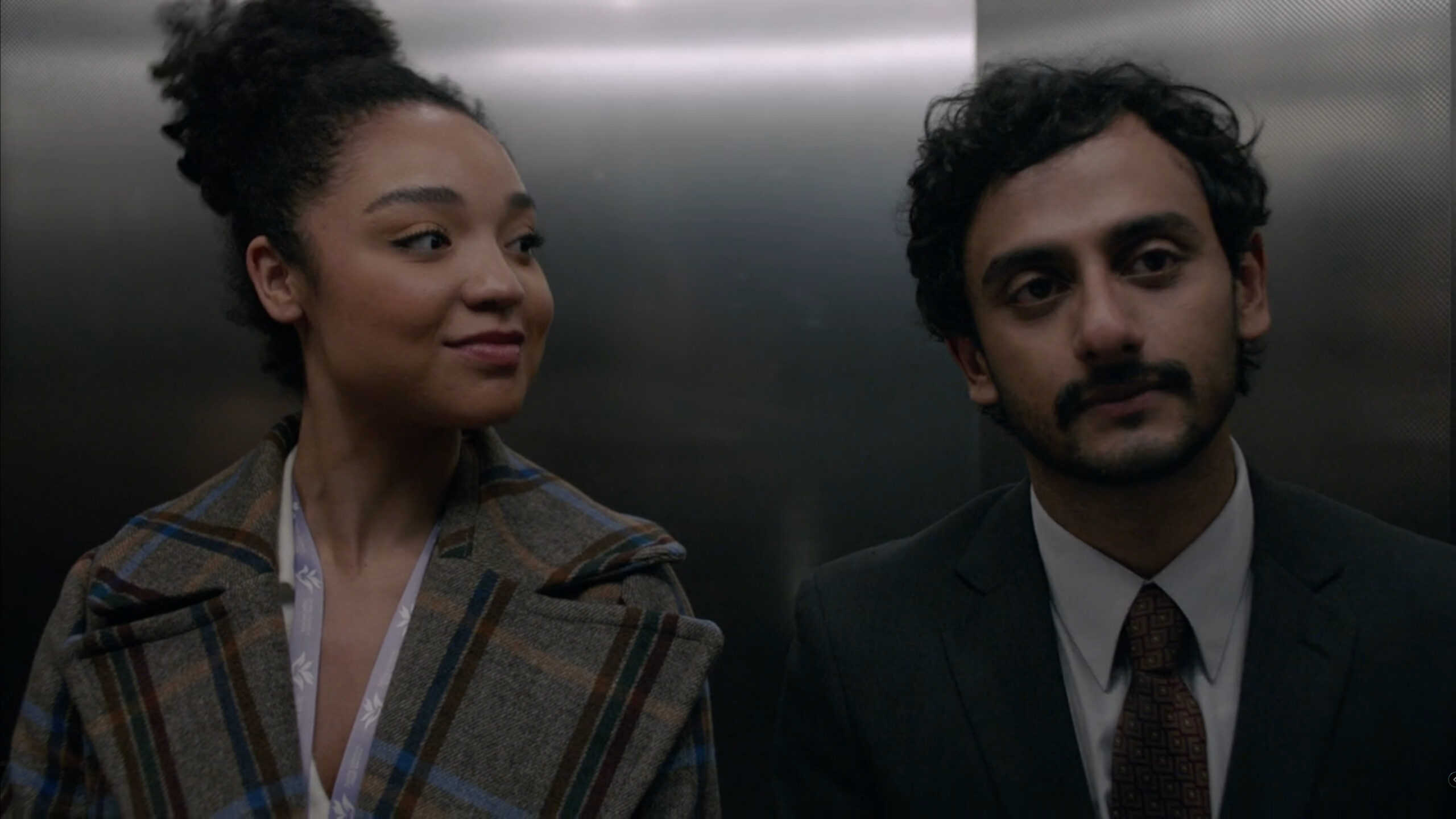 Phoebe and David (Arka Das) in a elevator together
