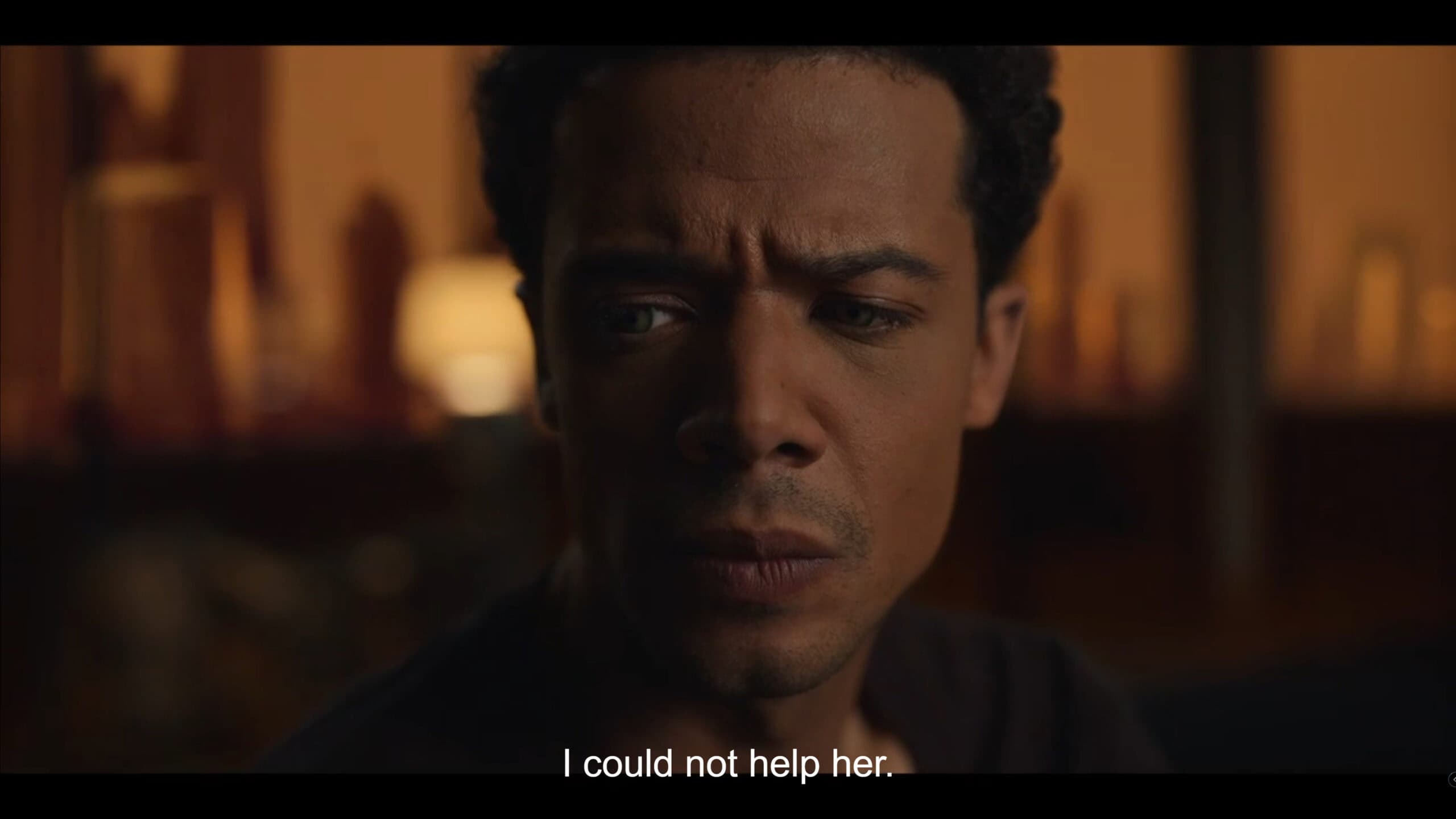 Louis (Jacob Anderson) thinking about how helpless he was as Claudia was sentenced to death, Interview With The Vampire Season 2 Episode 7, directed by Emma Freeman, 2024, (AMC+)