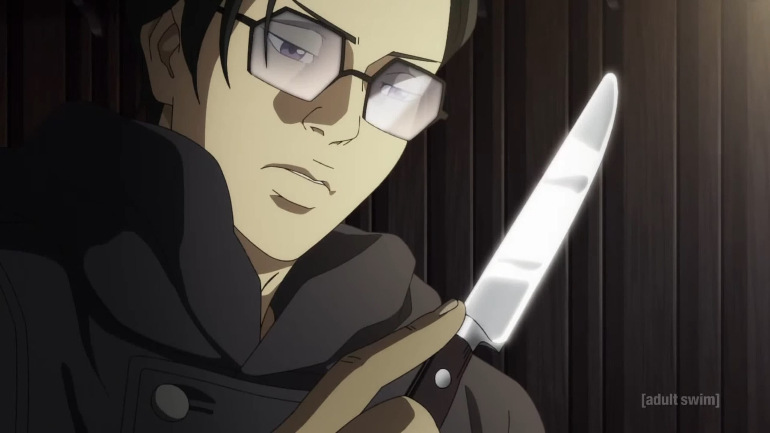 HQ (Koki Uchiyama) having his usual meal of a piece of steak, with him focusing on his utensil in the picture