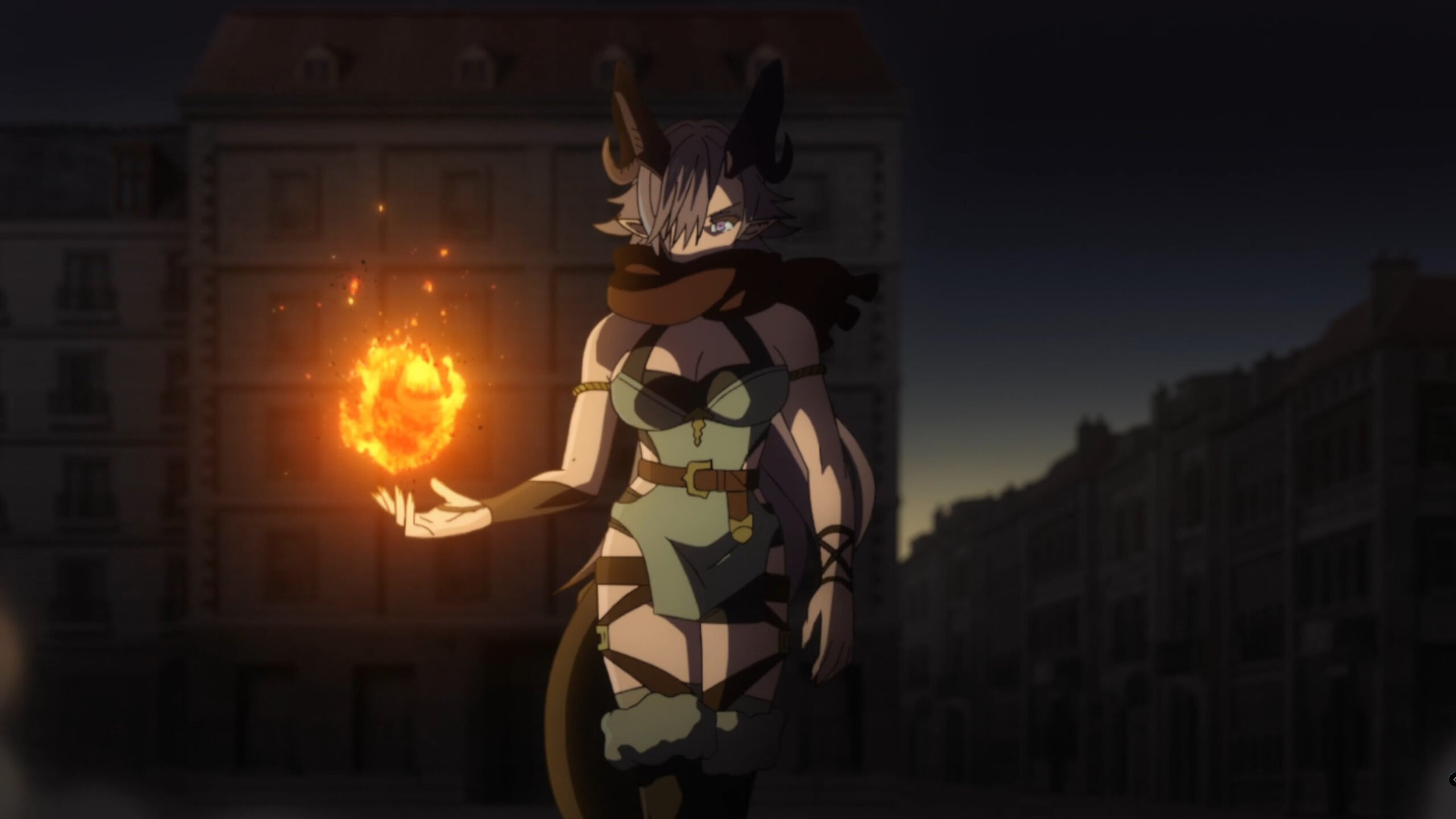Leonore Urraca Alburequerque (Makoto Koichi) approaching Ryo with a fireball levitating in hand - The Water Magician Season 1 Episode 4