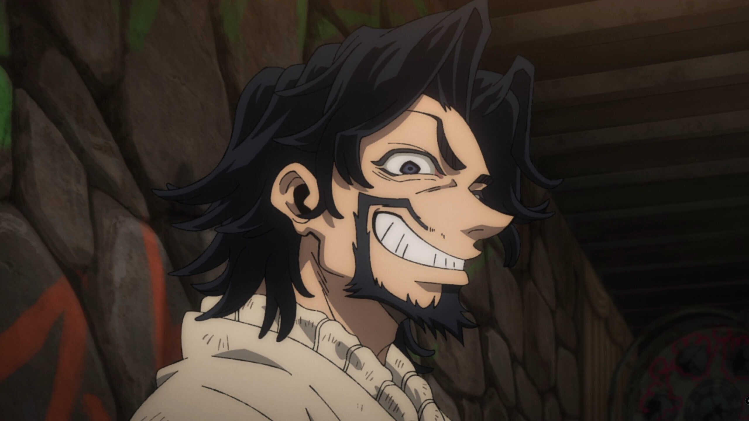 Regto (Tomoyuki Morikawa) giving a devious smile - Gachiakuta Season 1 Episode 1