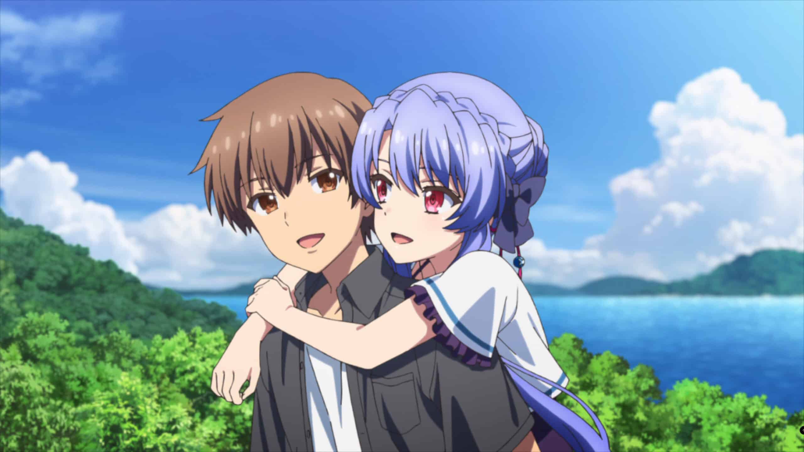 Takahara and Ao spending the day together, with Ao on Takahara's back - Summer Pockets Season 1 Episode 14