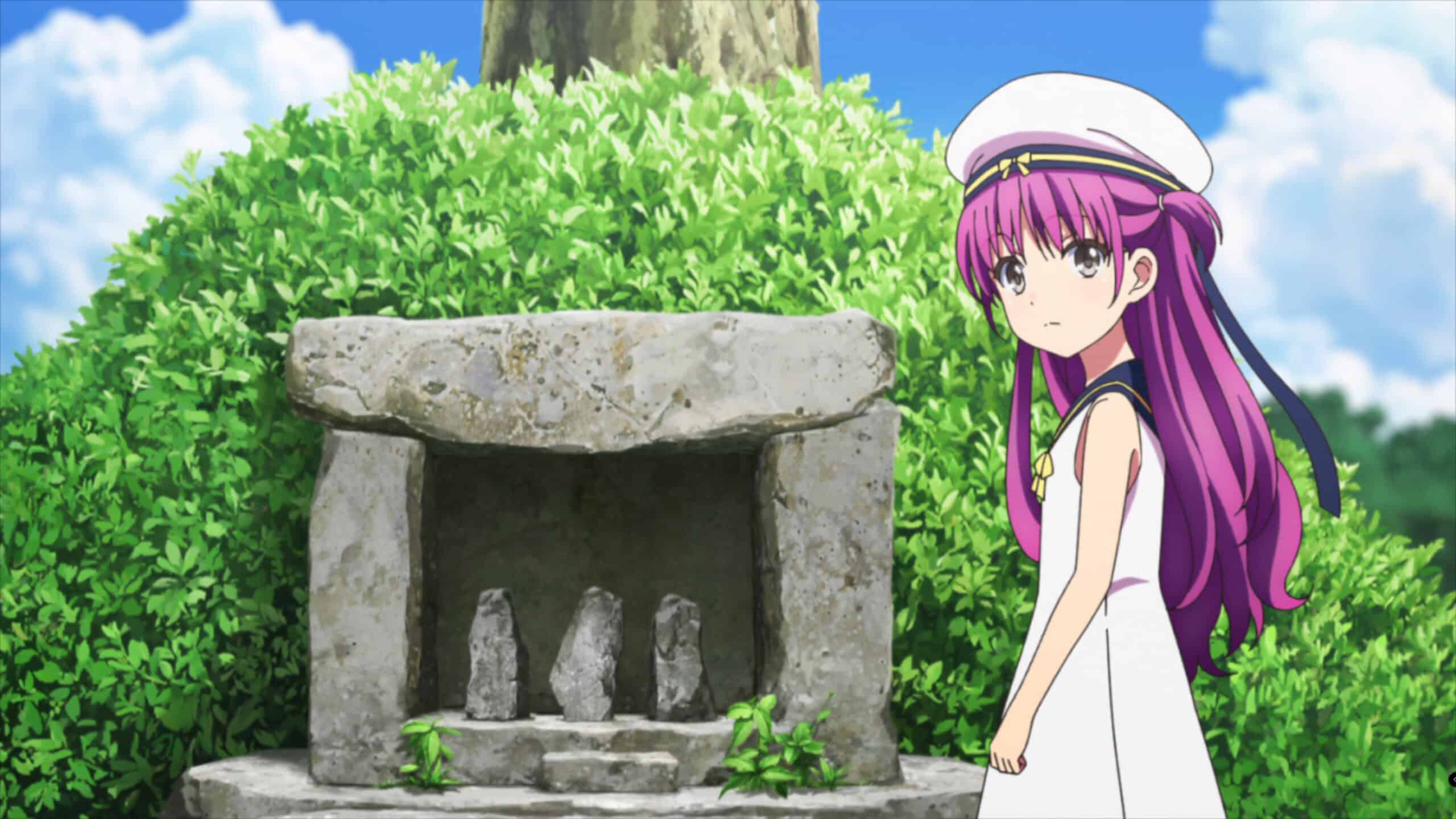 Umi at the altar where she usually is before the next arc begins - Summer Pockets Season 1 Episode 17