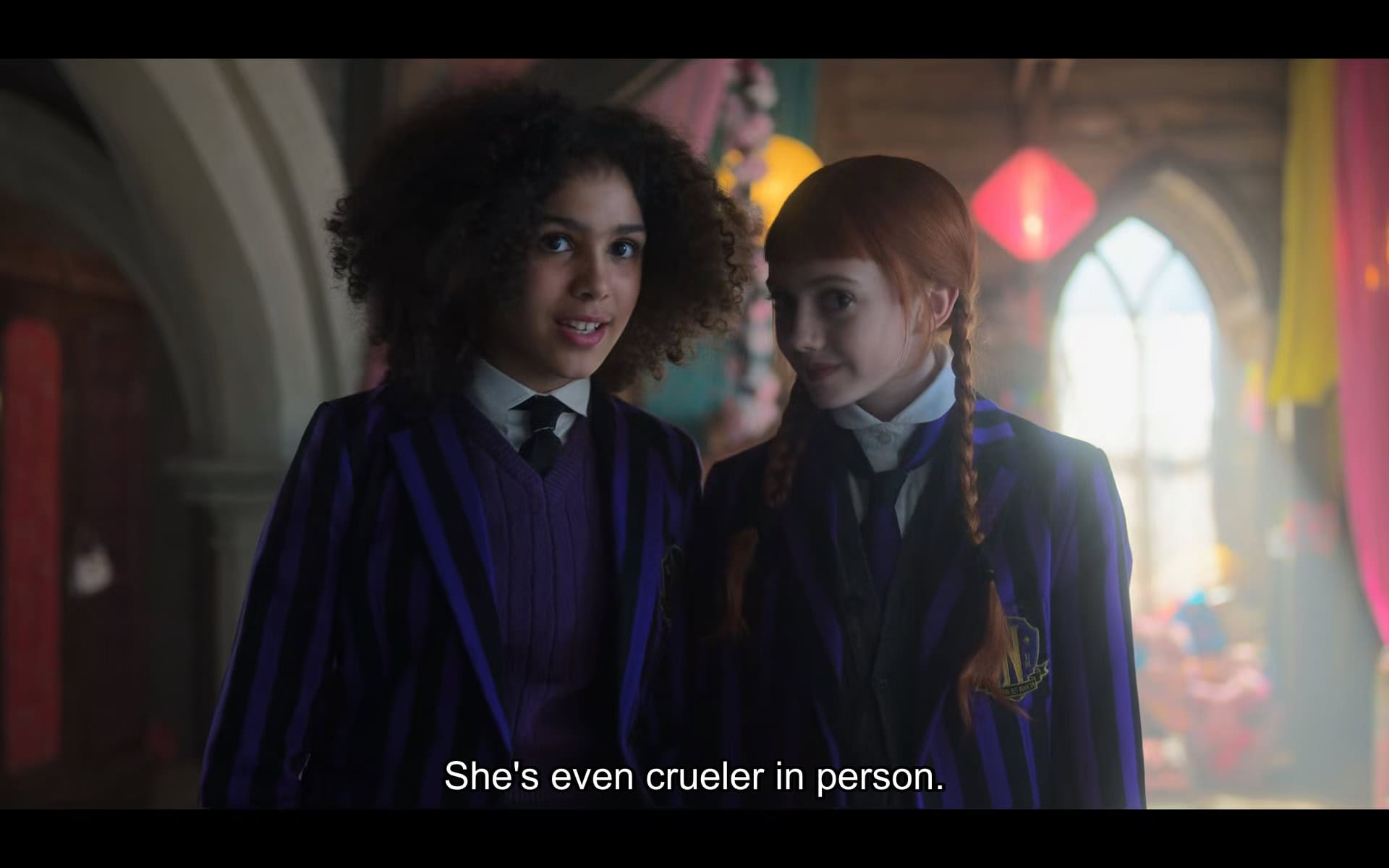 Josephine (Ceola Dunne) and Agnes admiring how mean Wednesday could be - Wednesday Season 2 Episode 3