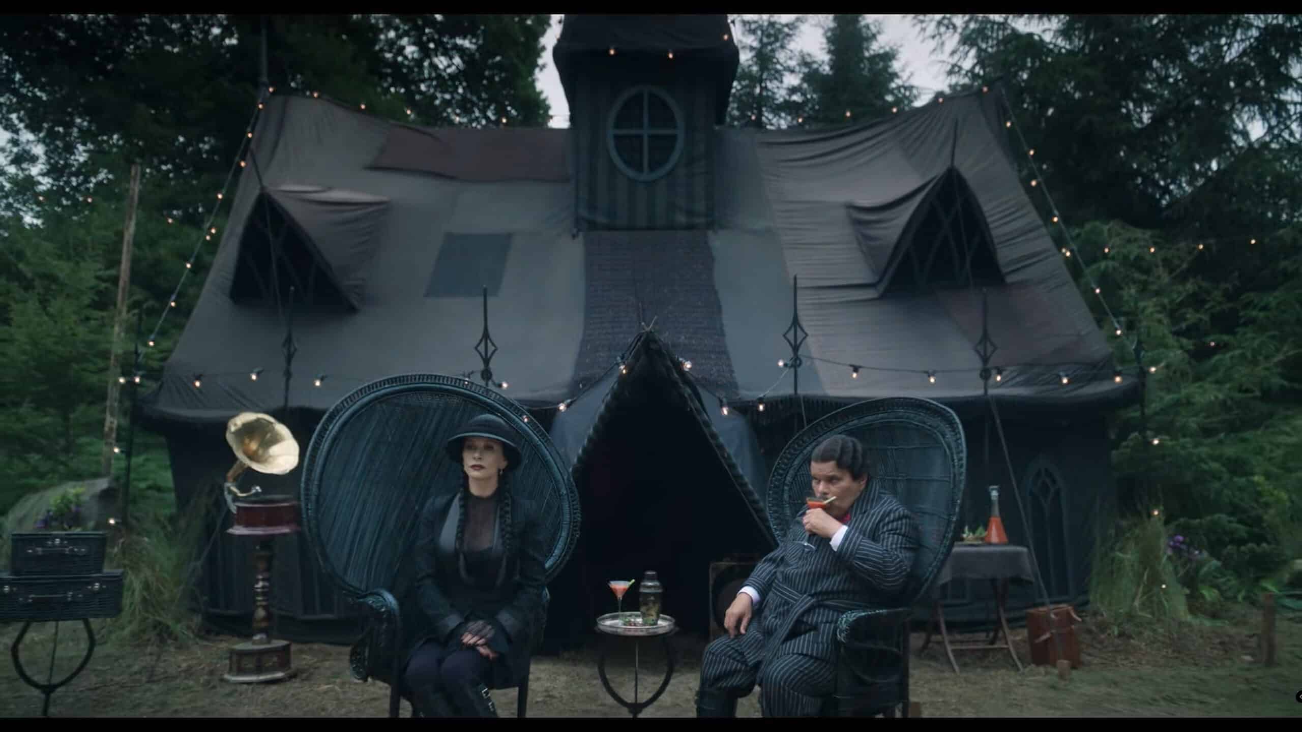 Morticia and Gomez glamping - Wednesday Season 2 Episode 3