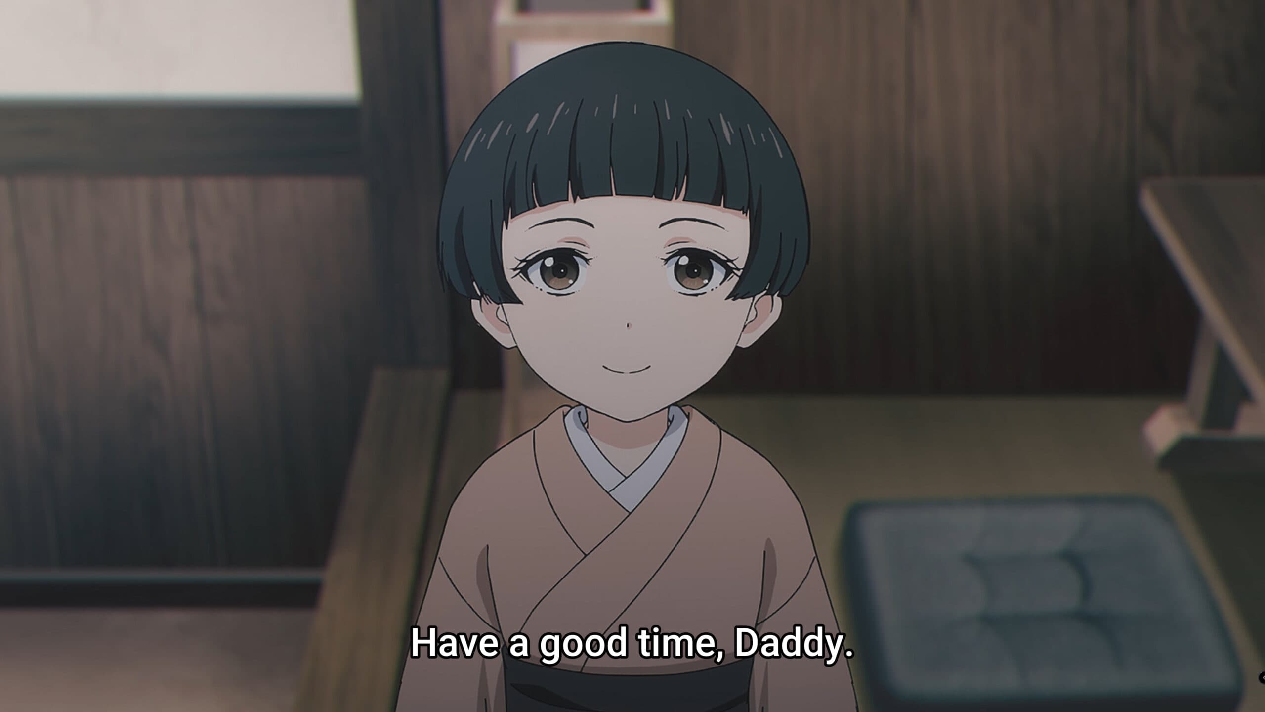 Nomari (Shion Wakayama) saying goodbye to her father - Sword Of The Demon Hunter Season 1 Episode 18