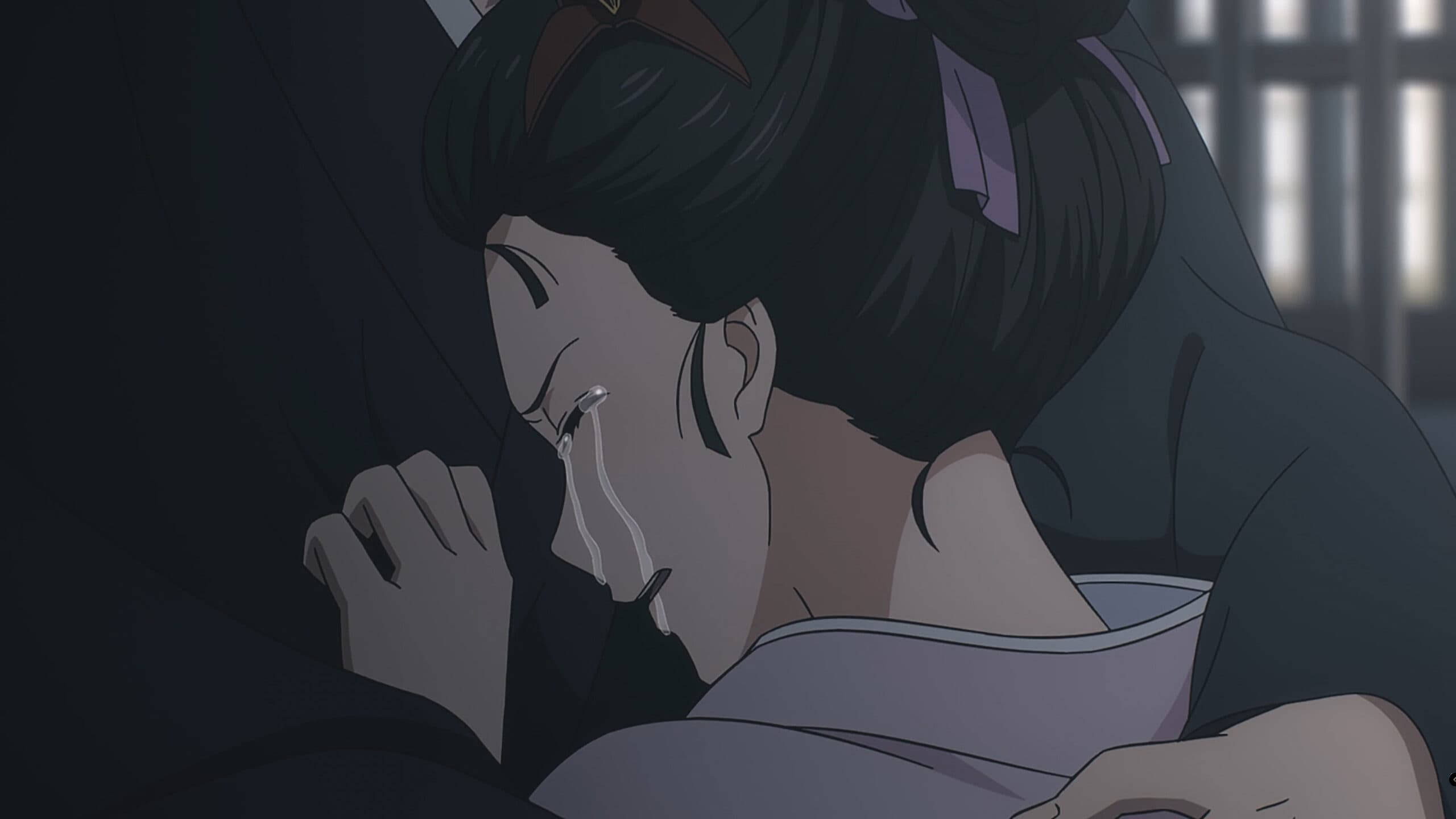 Ofuu crying on Jinya, as she mourns her dad - Sword of the Demon Hunter Season 1 Episode 19