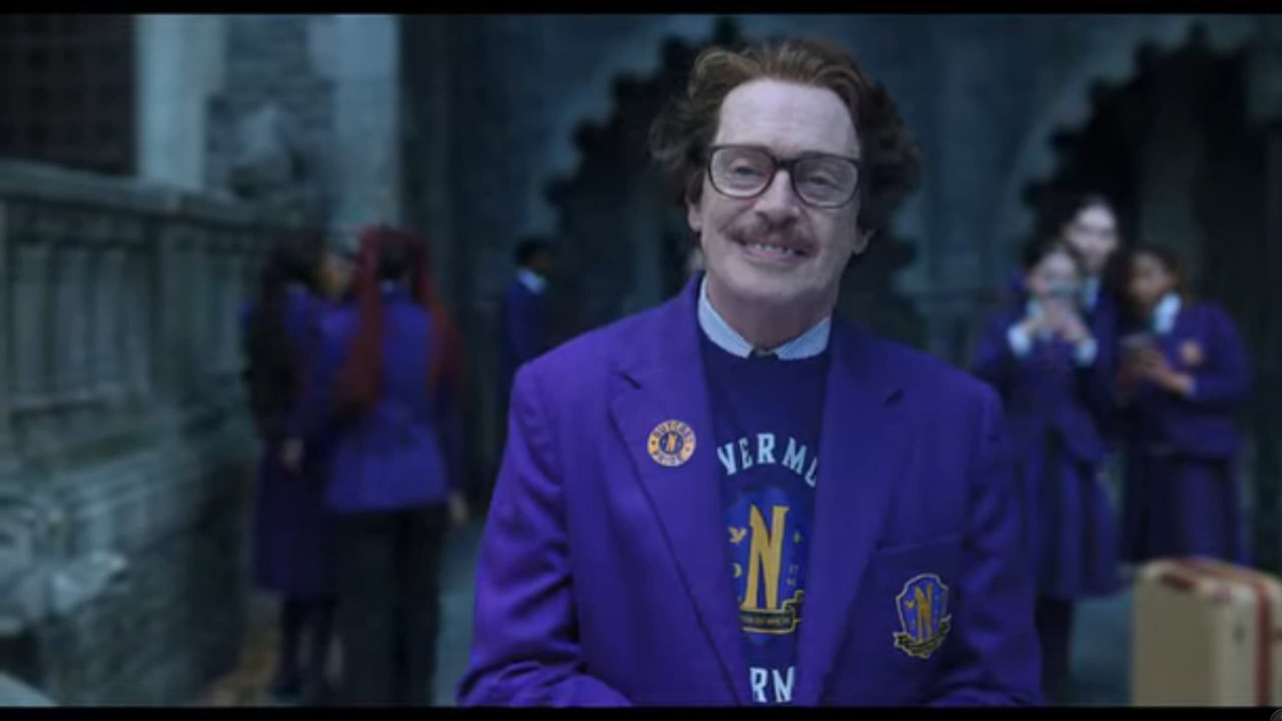Principal Barry Dort (Steve Buscemi) greeting Wednesday - Wednesday 2.1