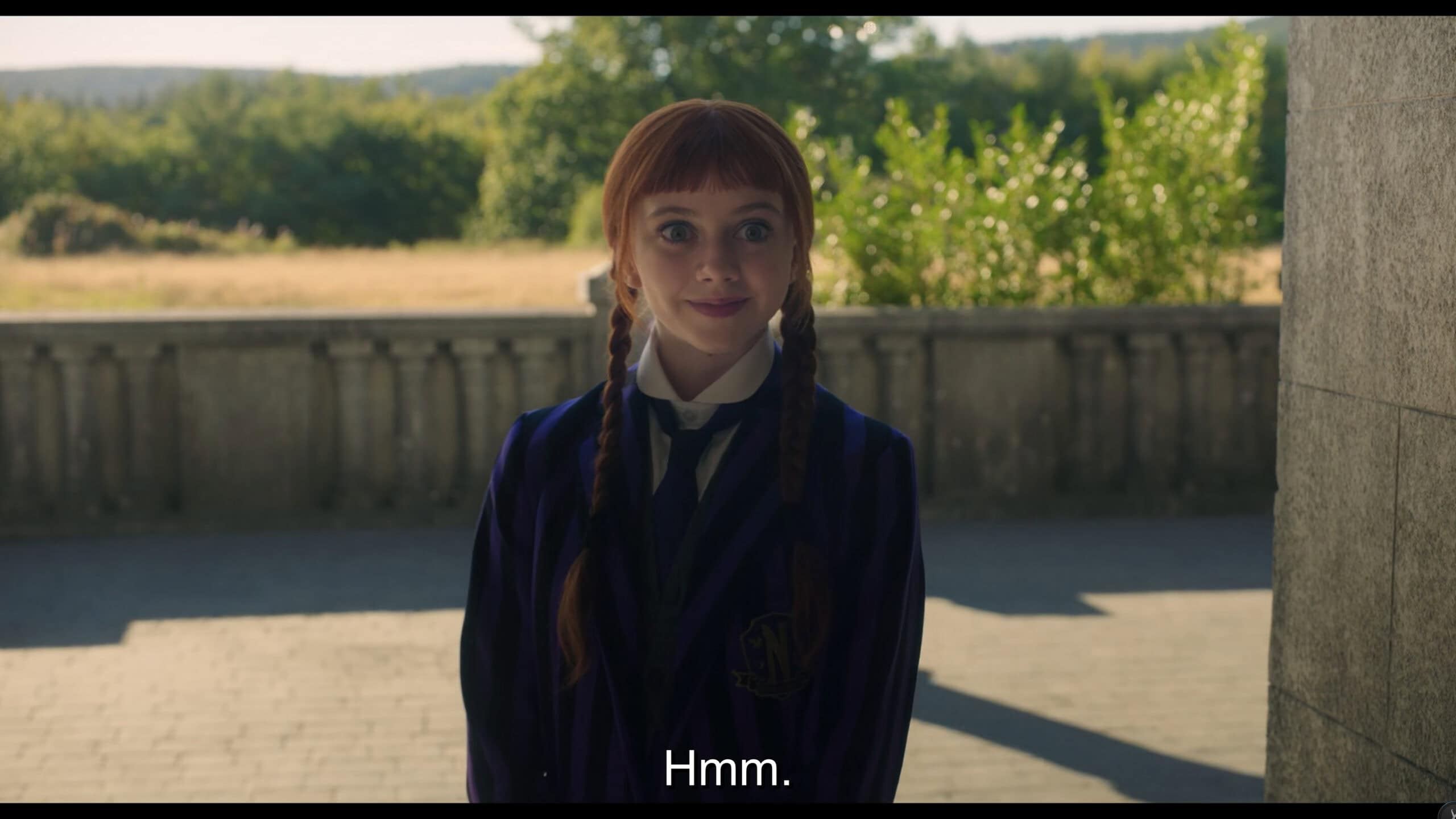 Agnes (Evie Templeton) taking note of something she saw while invisible - Wednesday