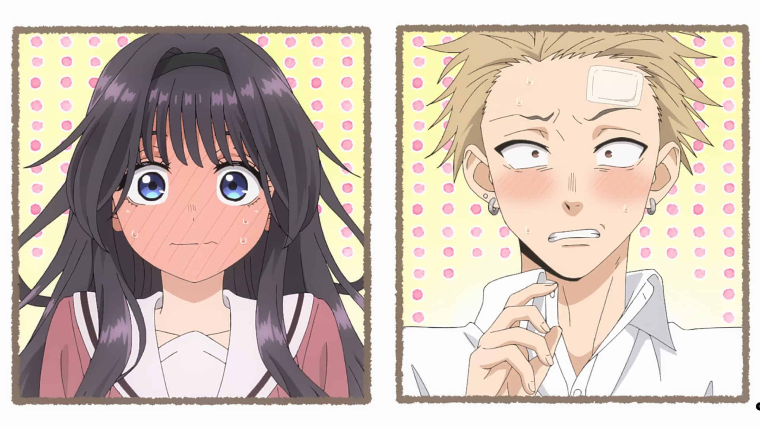 Kaoruko and Rintaro looking embarassed - The Fragrant Flower Blooms with Dignity Season 1 Episode 2