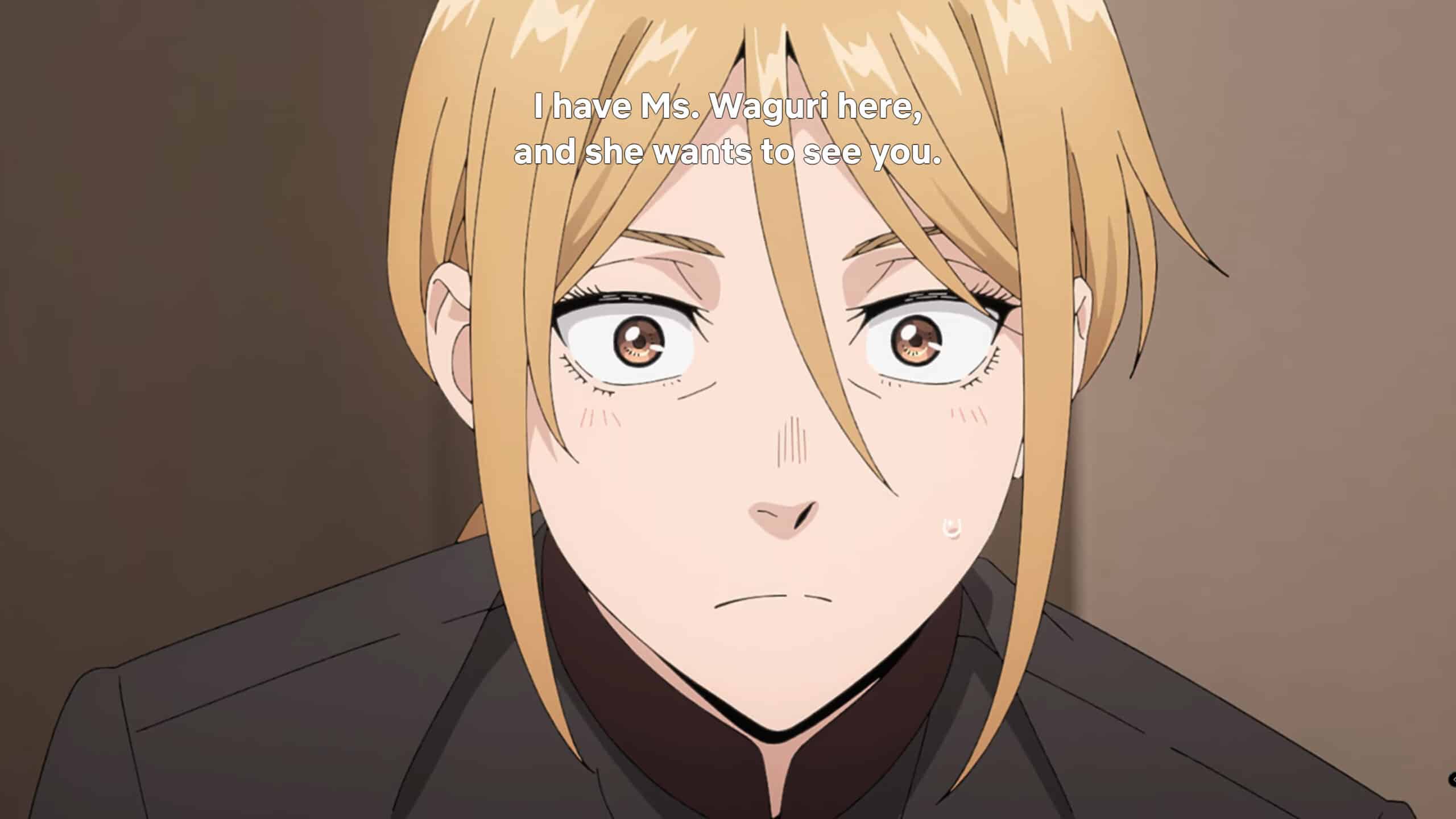 Kyoko (Yoko Hikasa) telling Rintaro that Kaoruko is waiting for him in the bakery - The Fragrant Flower Blooms With Dignity Season 1 Episode 1