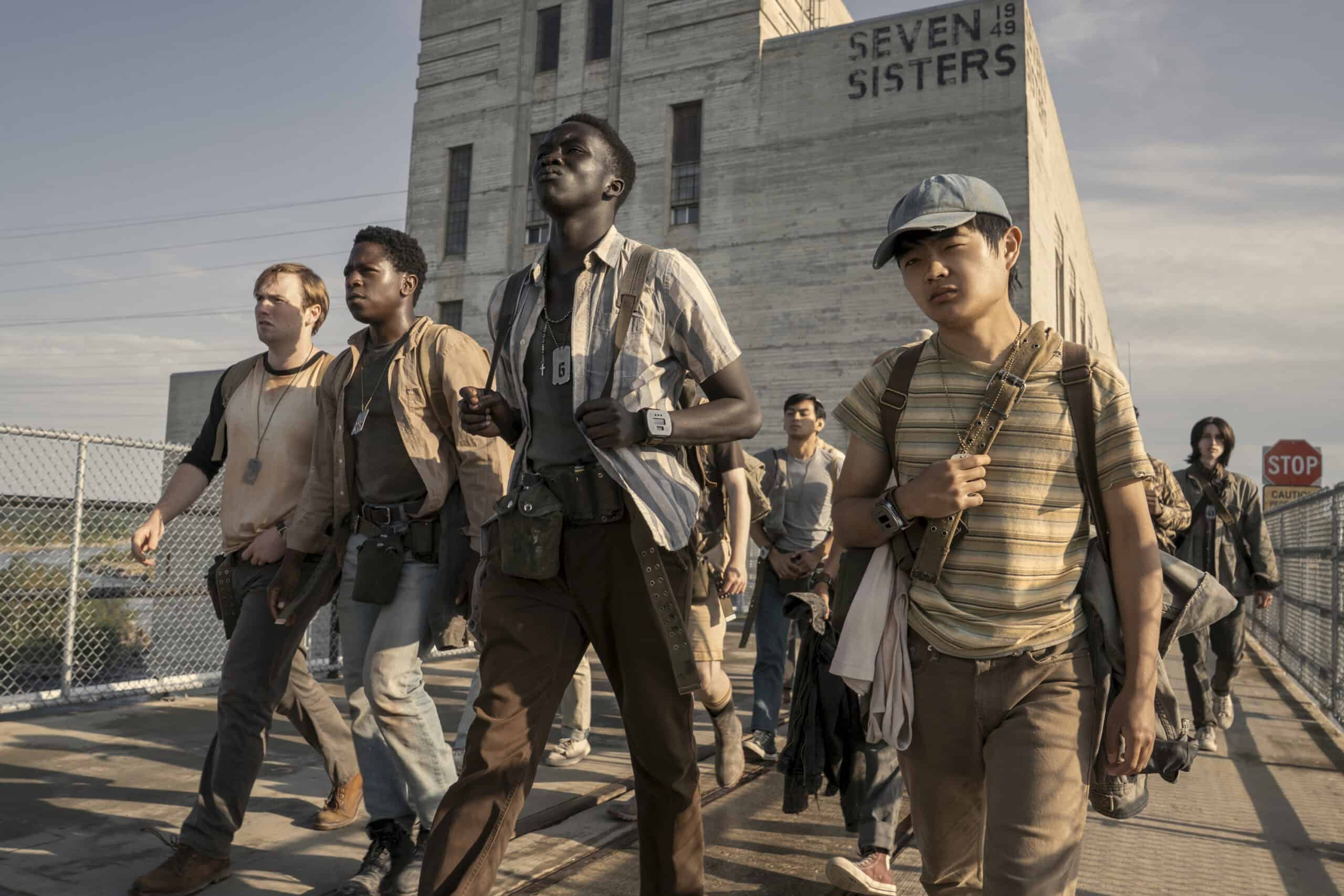 Ray (Cooper Hoffman), Peter (David Jonsson), Arthur (Tut Nyuot) and Hank (Ben Wang) – The Long Walk 