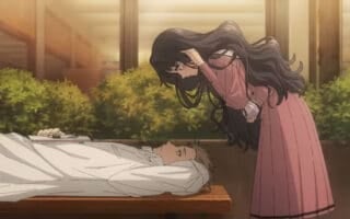 Rintaru and Kaoruko at the library, with Rintaru laying down and Kaoruko standing over him - The Fragrant Flower Blooms With Dignity Season 1 Episode 3