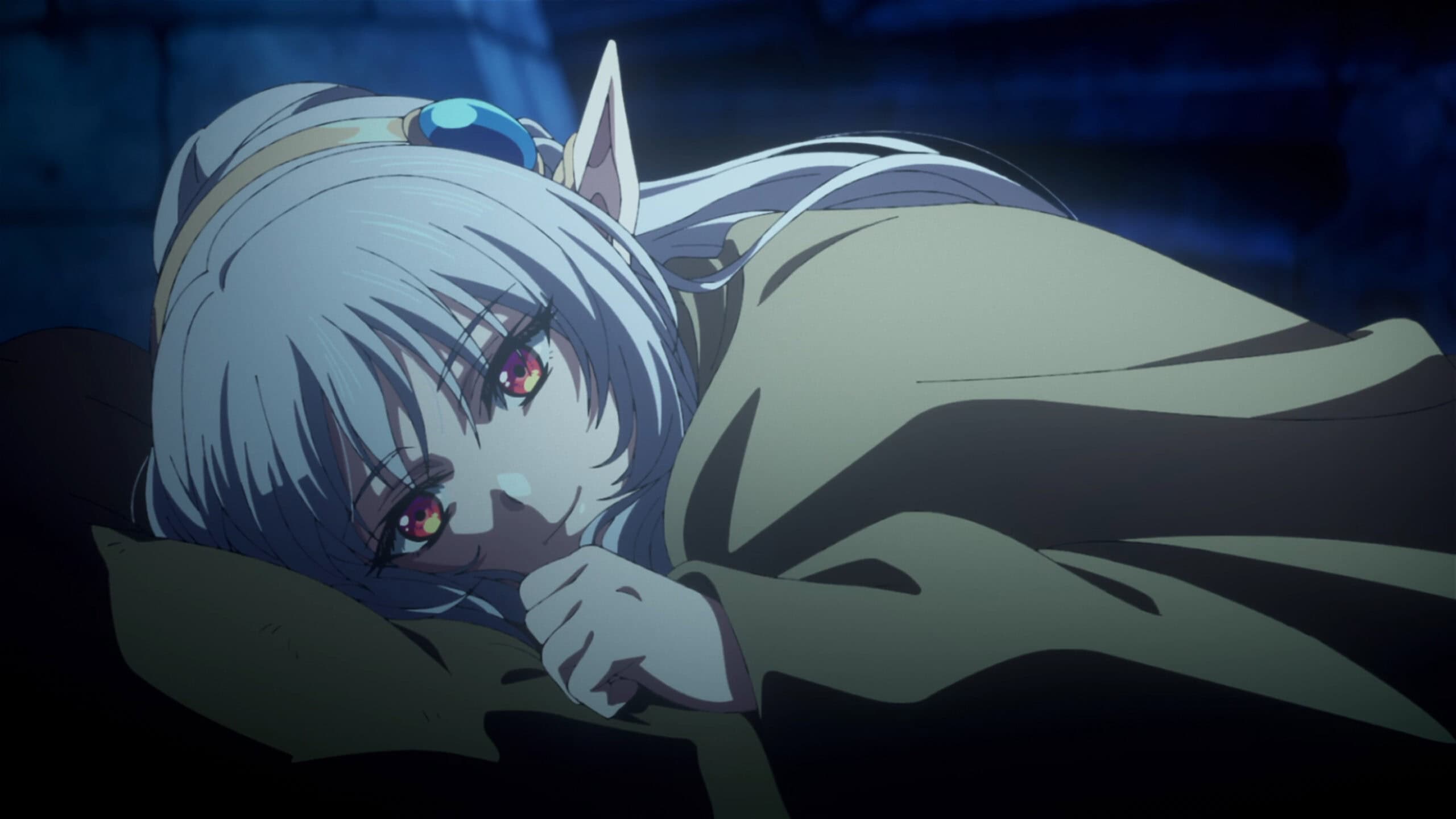 Amelia laying next to Akira, happy - My Status as an Assassin Obviously Exceeds the Hero's Season 1 Episode 2